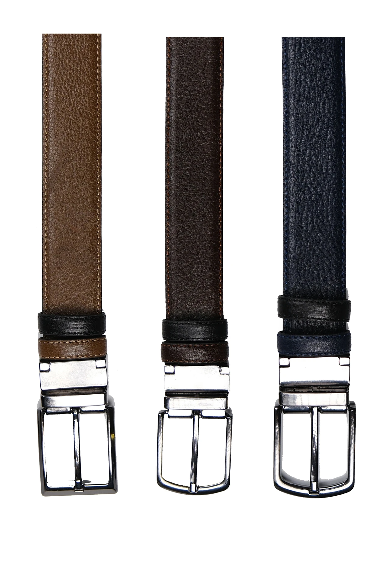 Hakiki Deri Çift Taraflı 3,5 CM Erkek Kemer - 3 Adet Siyah-Taba, Siyah-Kahve, Siyah Lacivert )