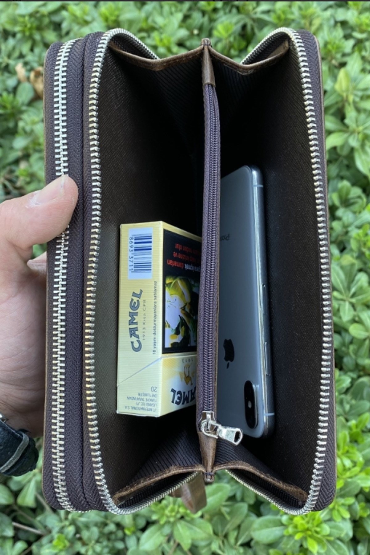 Unisex Antik Kahve Noti Telefon Cüzdanı El Çantası
