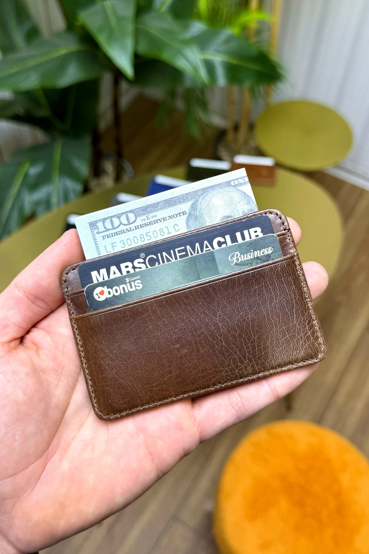 Unisex Antik Kahve Mini Design Hakiki Deri Kartlık