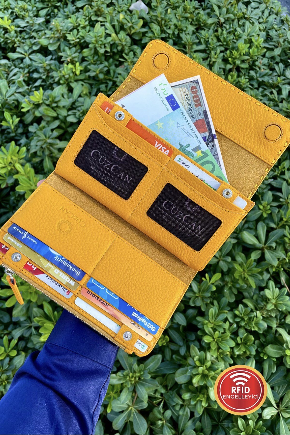 YellowLine Örgü Detaylı Hakiki Deri Kadın Cüzdan