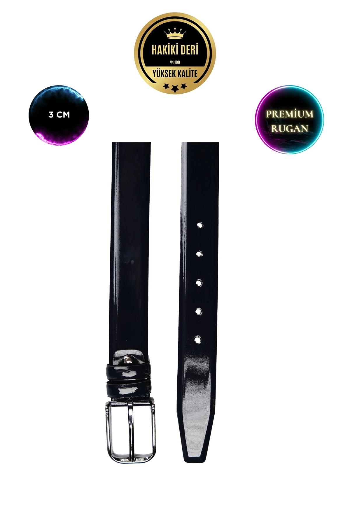 Hakiki Deri Siyah Premium Rugan 3 CM Erkek Kemer