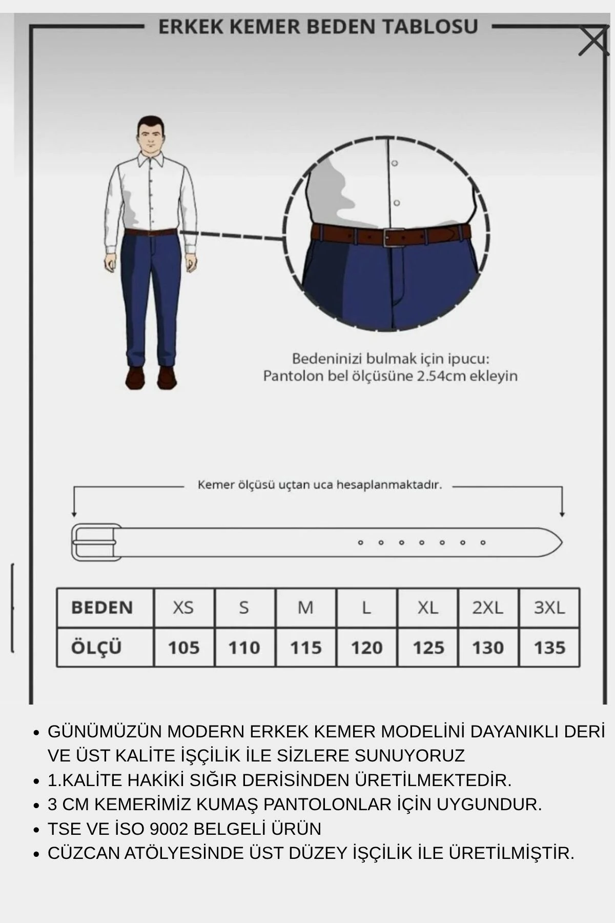 Hakiki Deri Düz 3 CM Erkek Kemer (KUMAŞ)