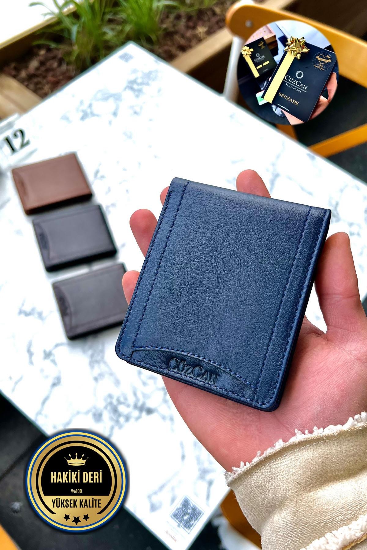 Kelebek Model Lacivert Hakiki Deri Erkek Cüzdan