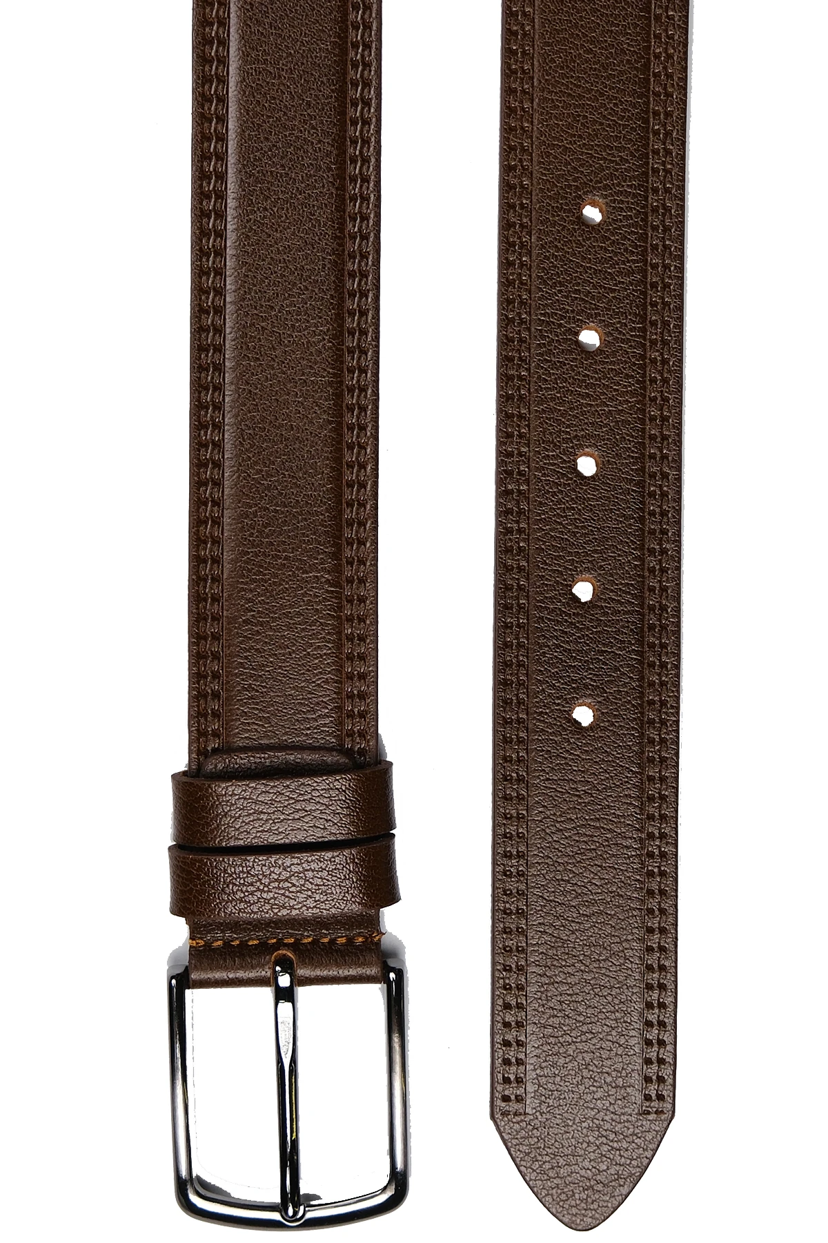 Hakiki Deri Özel Çift Dikişli 4 CM Klasik Erkek Kemer - taba