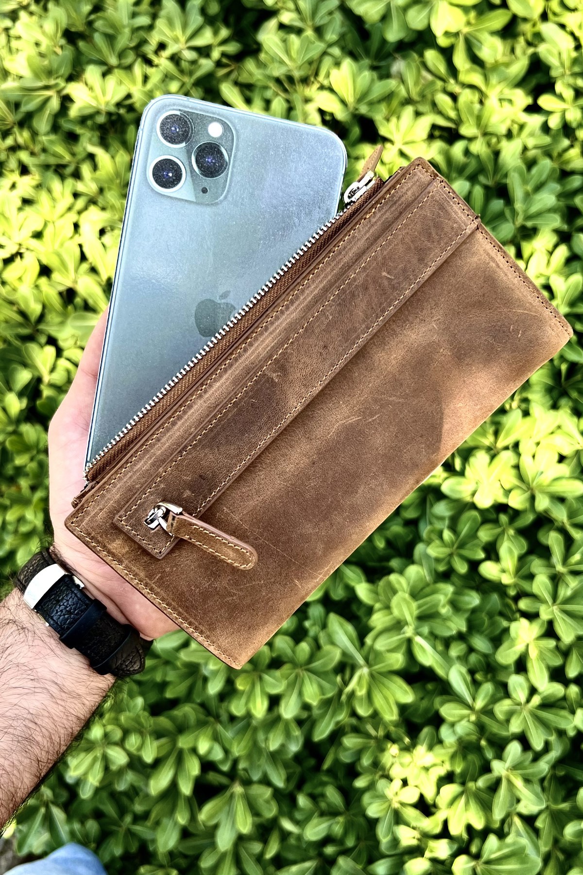 Unisex Editon Eskitme Taba Hakiki Deri Telefon Cüzdanı