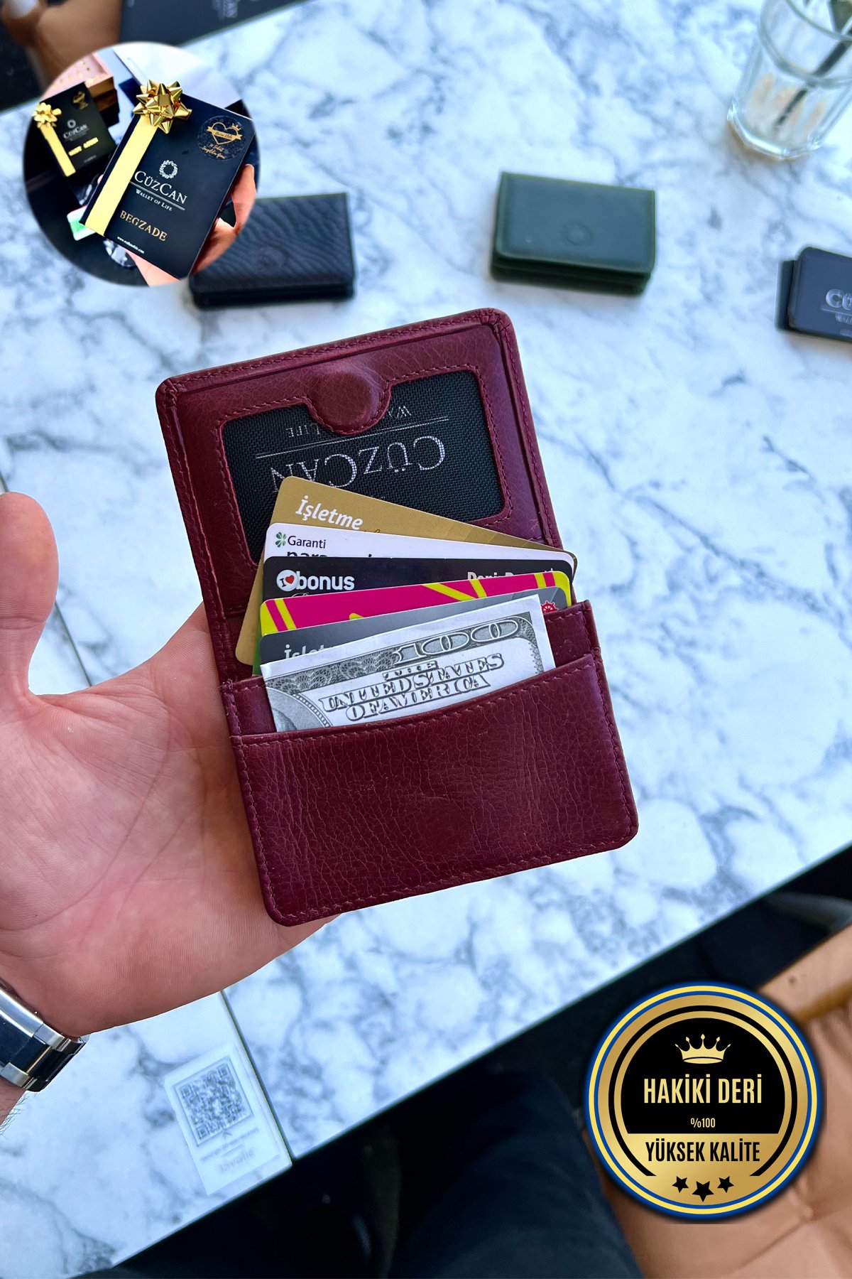 Rome Antik Bordo Hakiki Deri Mıknatıslı Mini Cüzdan Kartlık