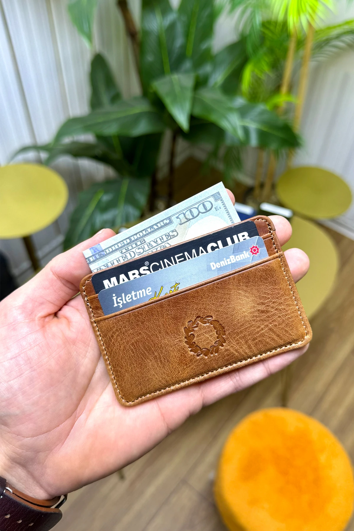 Unisex Crazy Taba Mini Design Hakiki Deri Kartlık Cüzdan