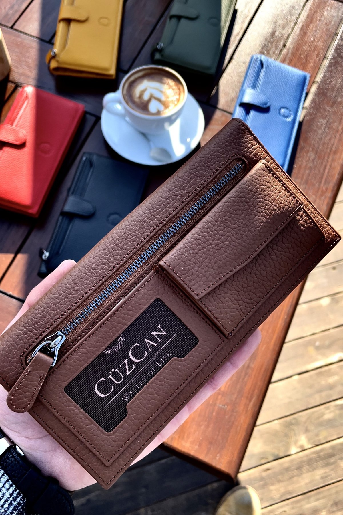 Peony Brown Hakiki Deri Telefon Cüzdanı Kartlık Hediyeli