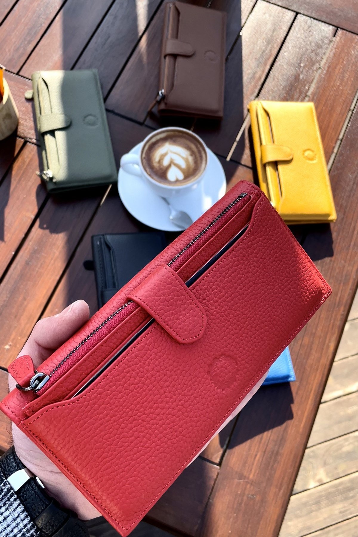 Peony Kırmızı Hakiki Deri Telefon Cüzdanı Kartlık Hediyeli