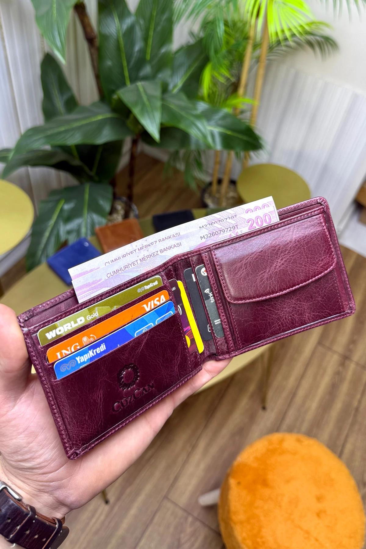 M.UTD Bordo Hakiki Deri Kartlık Hediyeli Cüzdan