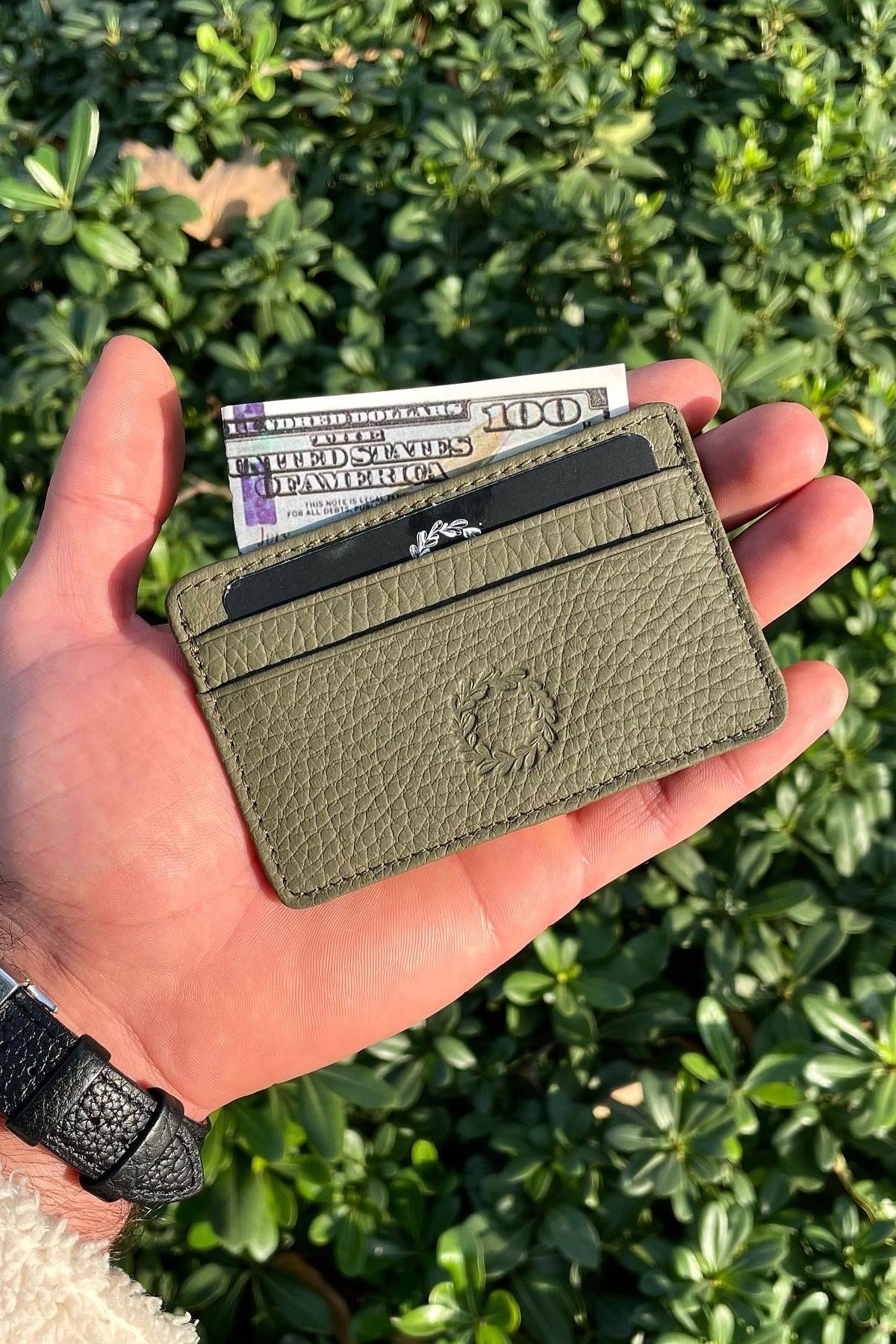 Unisex Haki Yeşil Mini Design Hakiki Deri Kartlık Cüzdan