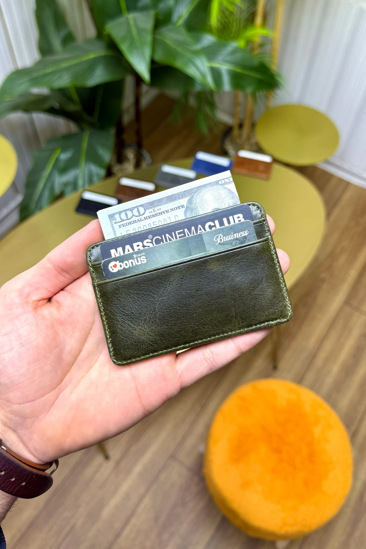 Unisex Antik Yeşil Mini Design Hakiki Deri Kartlık Cüzdan