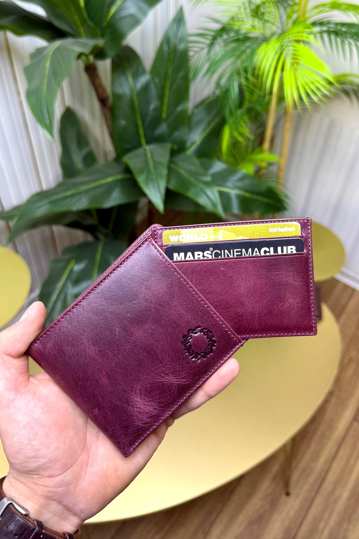 M.UTD Bordo Hakiki Deri Kartlık Hediyeli Cüzdan