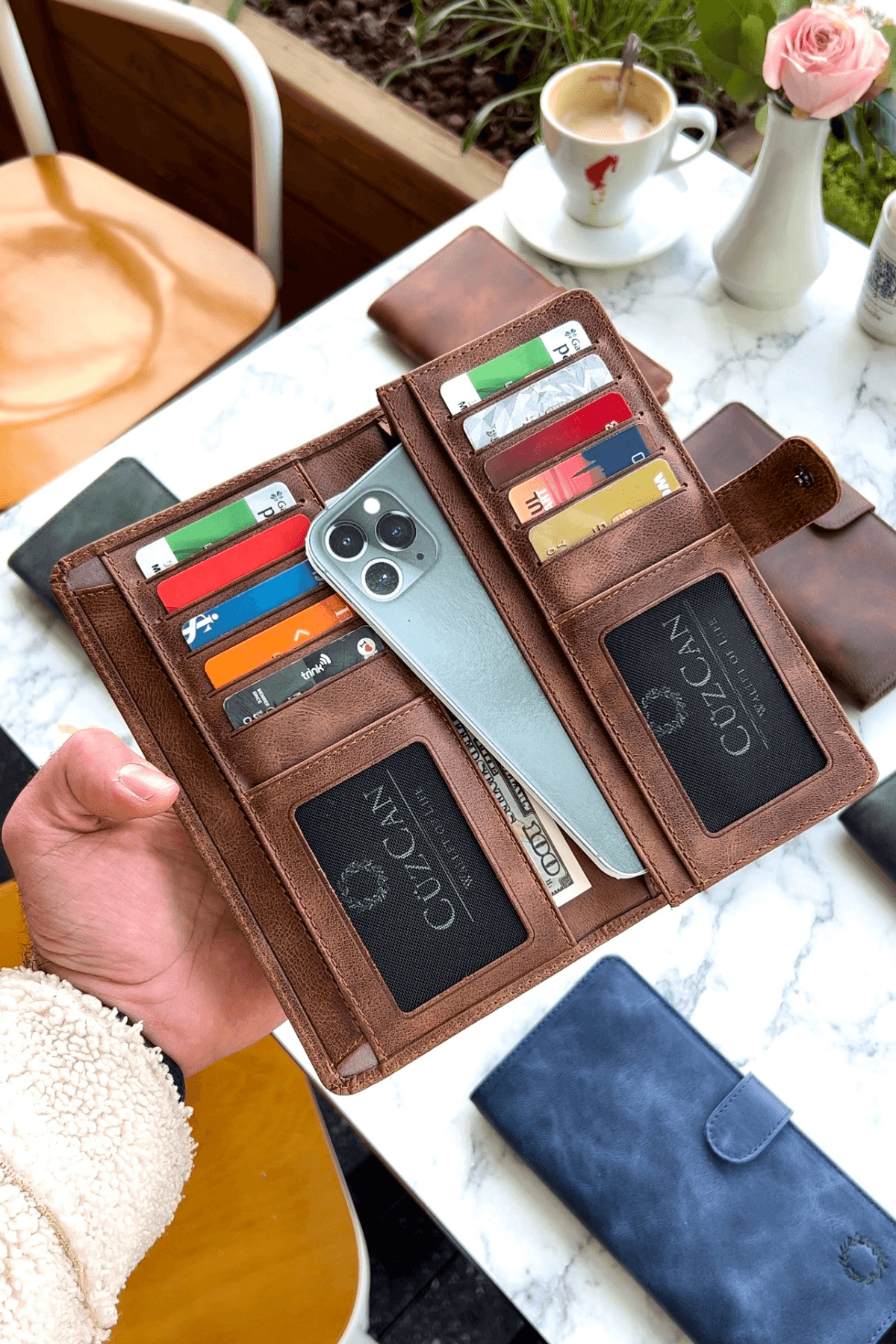 Lotus Vintage Taba Hakiki Deri Telefon Gözlü Cüzdan Unisex