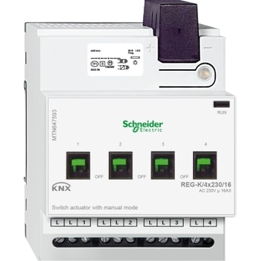 Switch actuator, KNX, with manual mode, 230V, 16A, 4 module