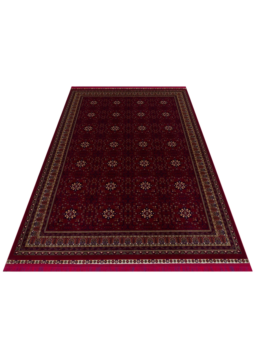 EMİRGAN HALI AFGAN SERİSİ AF 05 KIRMIZI AFGAN DESENLİ BAMBU SATEN MAKİNE HALISI