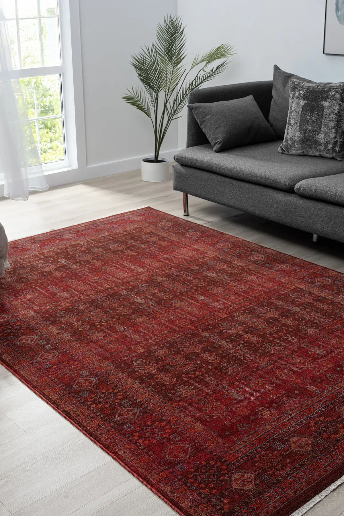 EMİRGAN HALI ASRIN SERİSİ ASR 08 BORDO ESKİTME DESENLİ MAKİNE HALISI