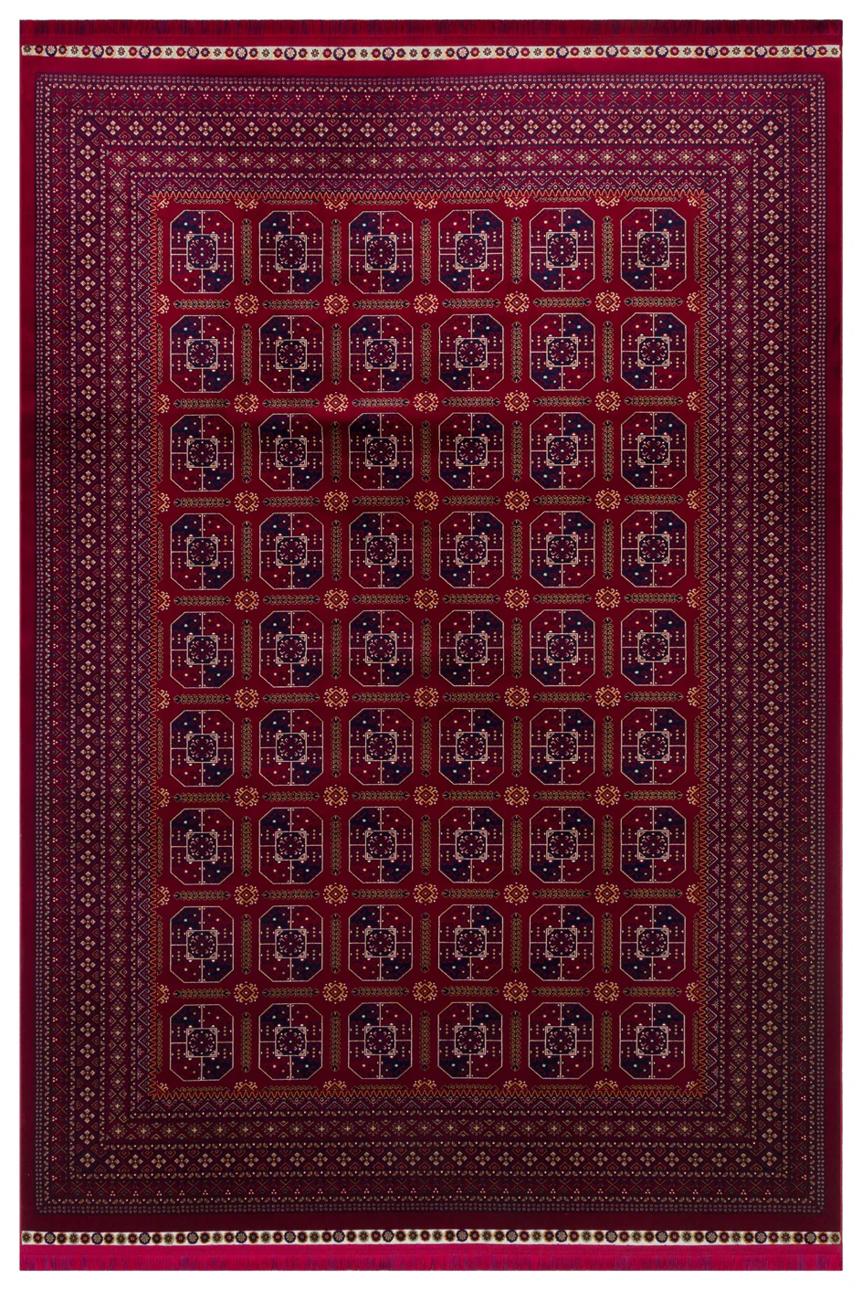 EMİRGAN HALI AFGAN SERİSİ AF 02 KIRMIZI AFGAN DESENLİ BAMBU SATEN MAKİNE HALISI