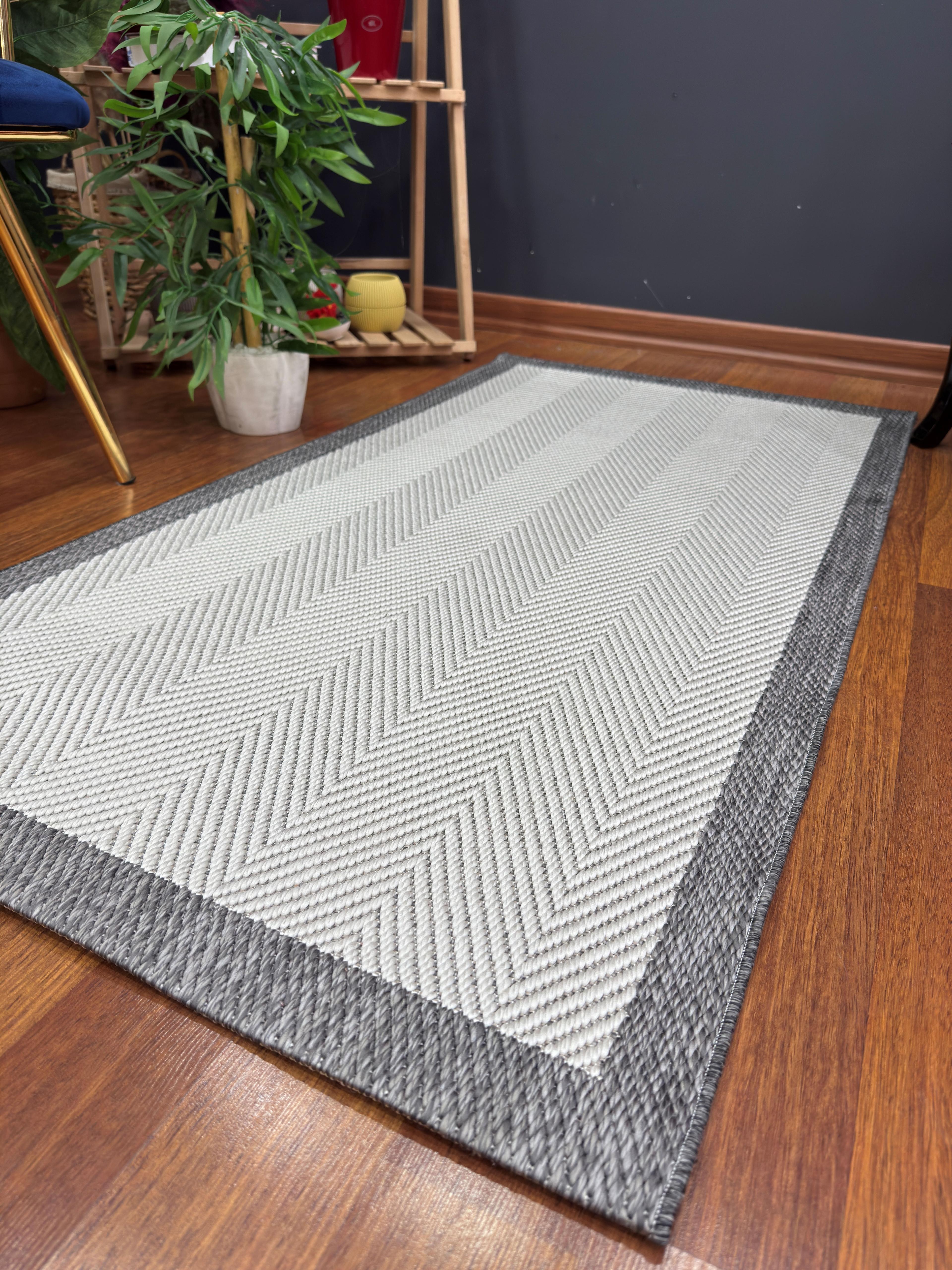 EMİRGAN HALI SİENA SİSAL SERİSİ SN 05 GRİ KREM SİSAL DOKULU MODERN MUTFAK HALISI