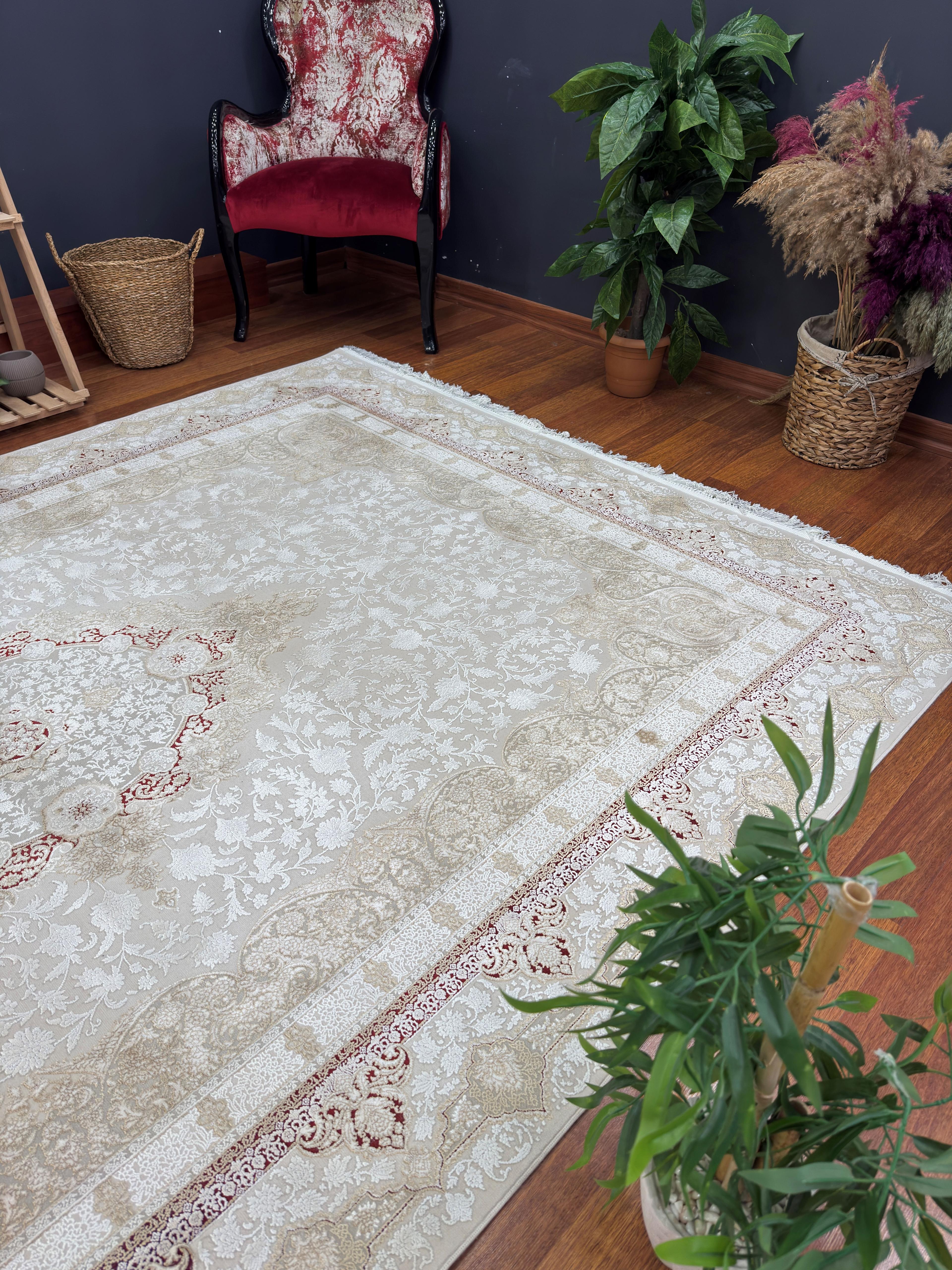 EMİRGAN HALI NERGİS İPEK SERİSİ NRS 04 BORDO BEJ İPEKLİ SALON HALISI