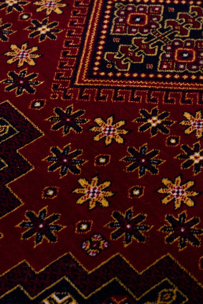 EMİRGAN HALI AFGAN SERİSİ AF 01 KIRMIZI AFGAN DESENLİ BAMBU SATEN MAKİNE HALISI