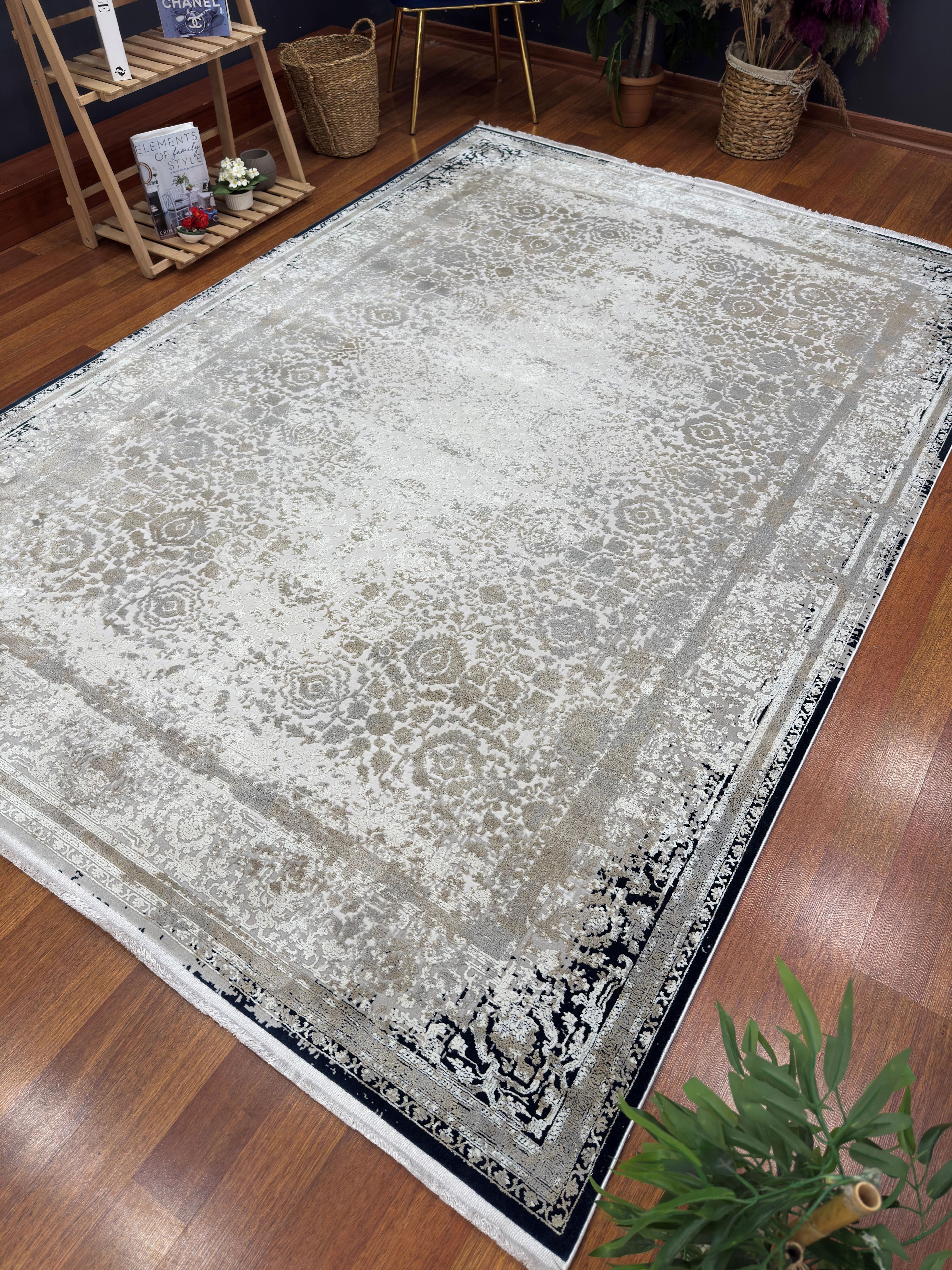 EMİRGAN HALI İPEK HALI SRS 14 LACİVERT KREM SALON HALISI