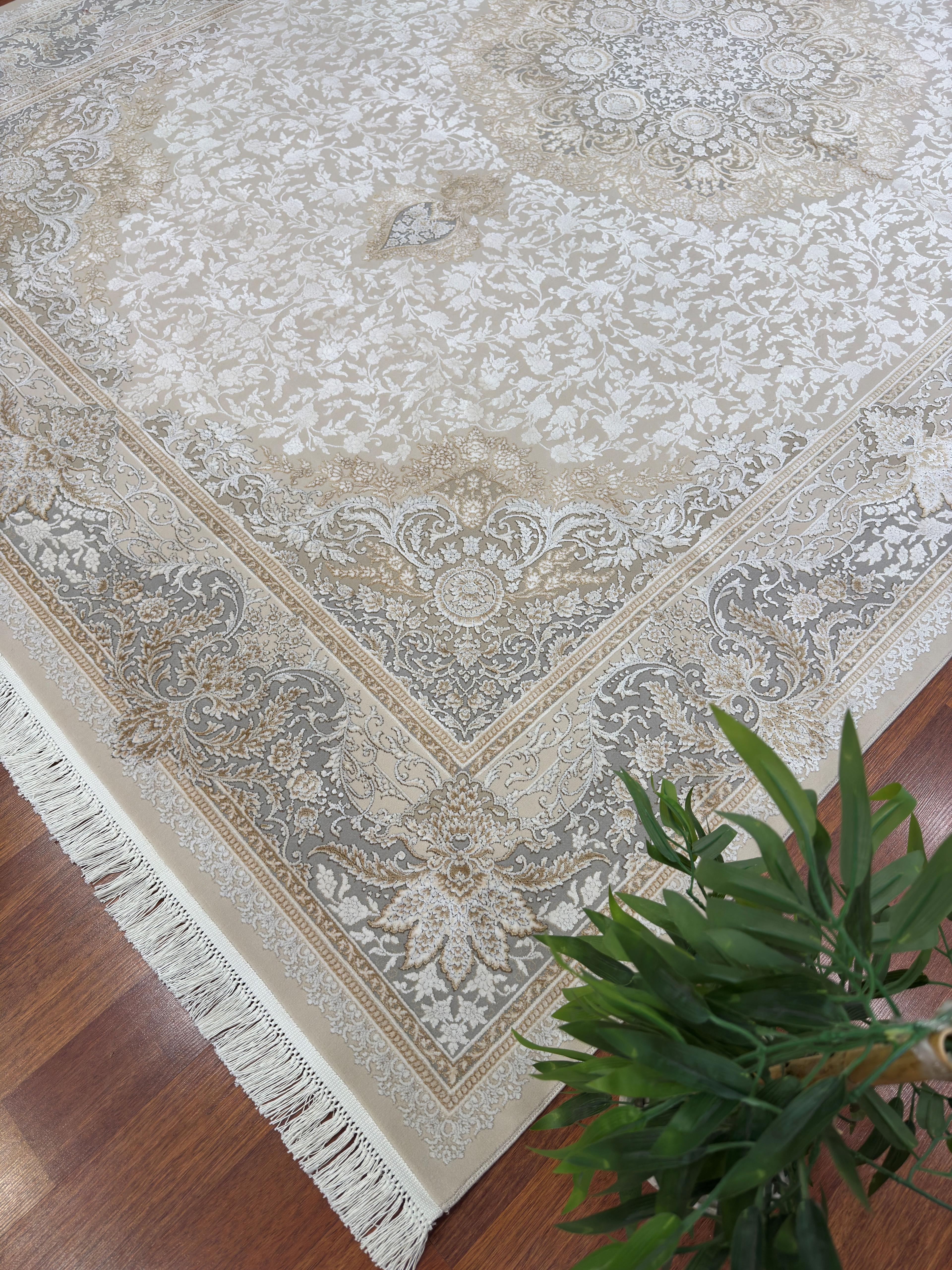 EMİRGAN HALI NERGİS İPEK SERİSİ NRS 01 GRİ BEJ İPEKLİ SALON HALISI