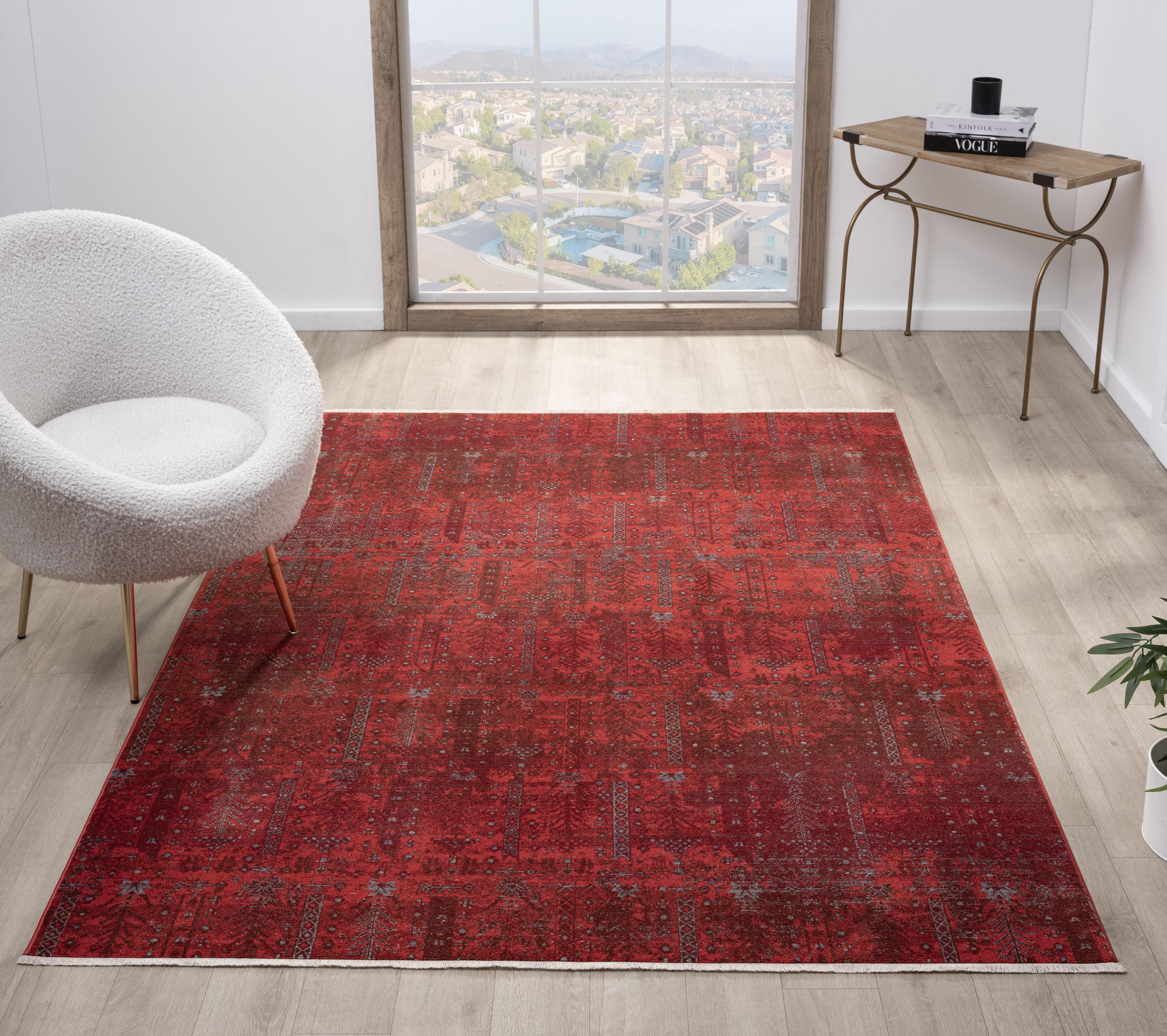 EMİRGAN HALI ASRIN SERİSİ ASR 08 BORDO ESKİTME DESENLİ MAKİNE HALISI