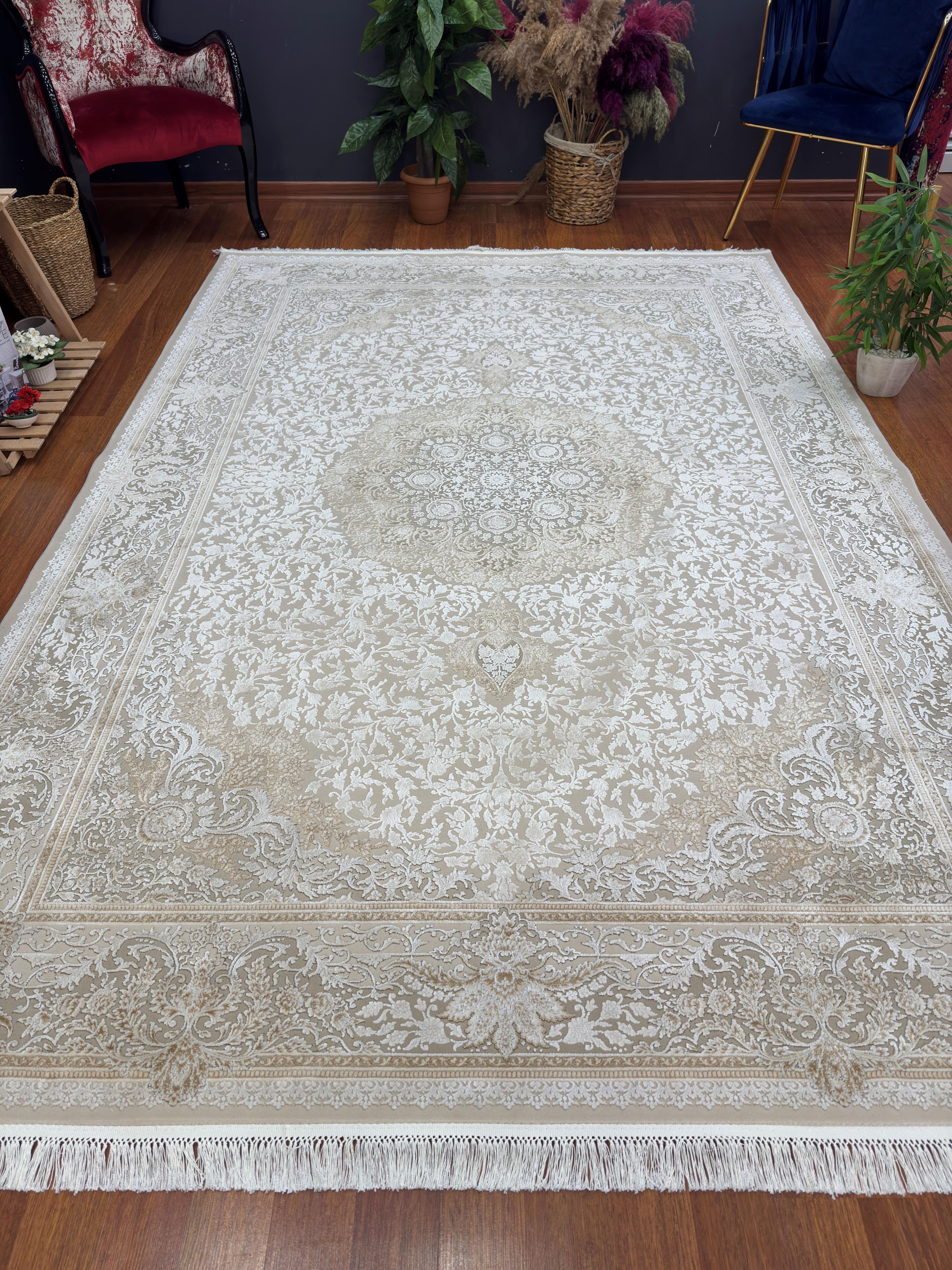 EMİRGAN HALI NERGİS İPEK SERİSİ NRS 03 KAHVE BEJ İPEKLİ SALON HALISI