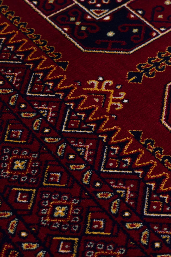 EMİRGAN HALI AFGAN SERİSİ AF 02 KIRMIZI AFGAN DESENLİ BAMBU SATEN MAKİNE HALISI