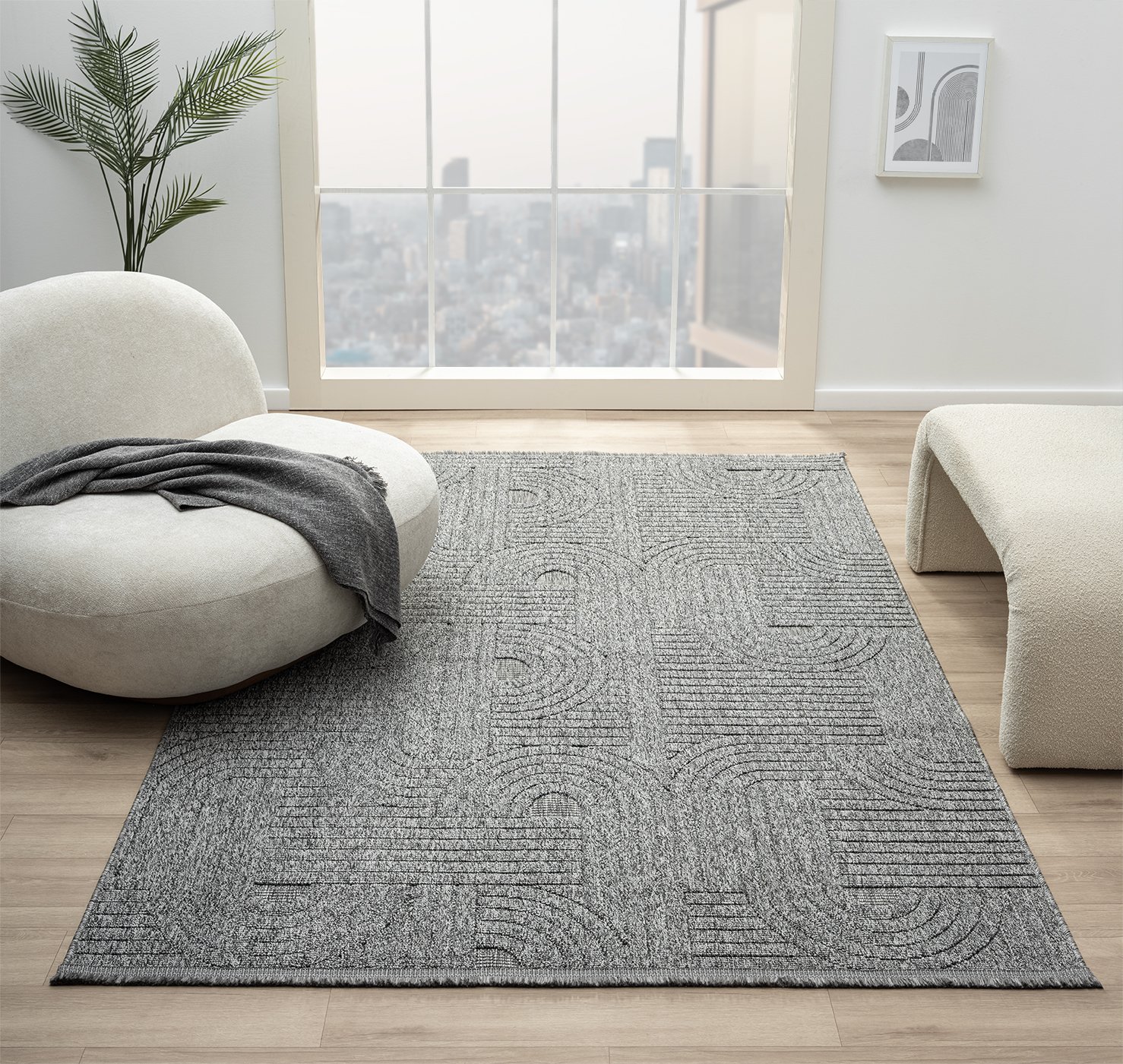 EMİRGAN HALI LOOP SERİSİ LP 623 ANTRASİT HASIR DOKULU KESME HALI