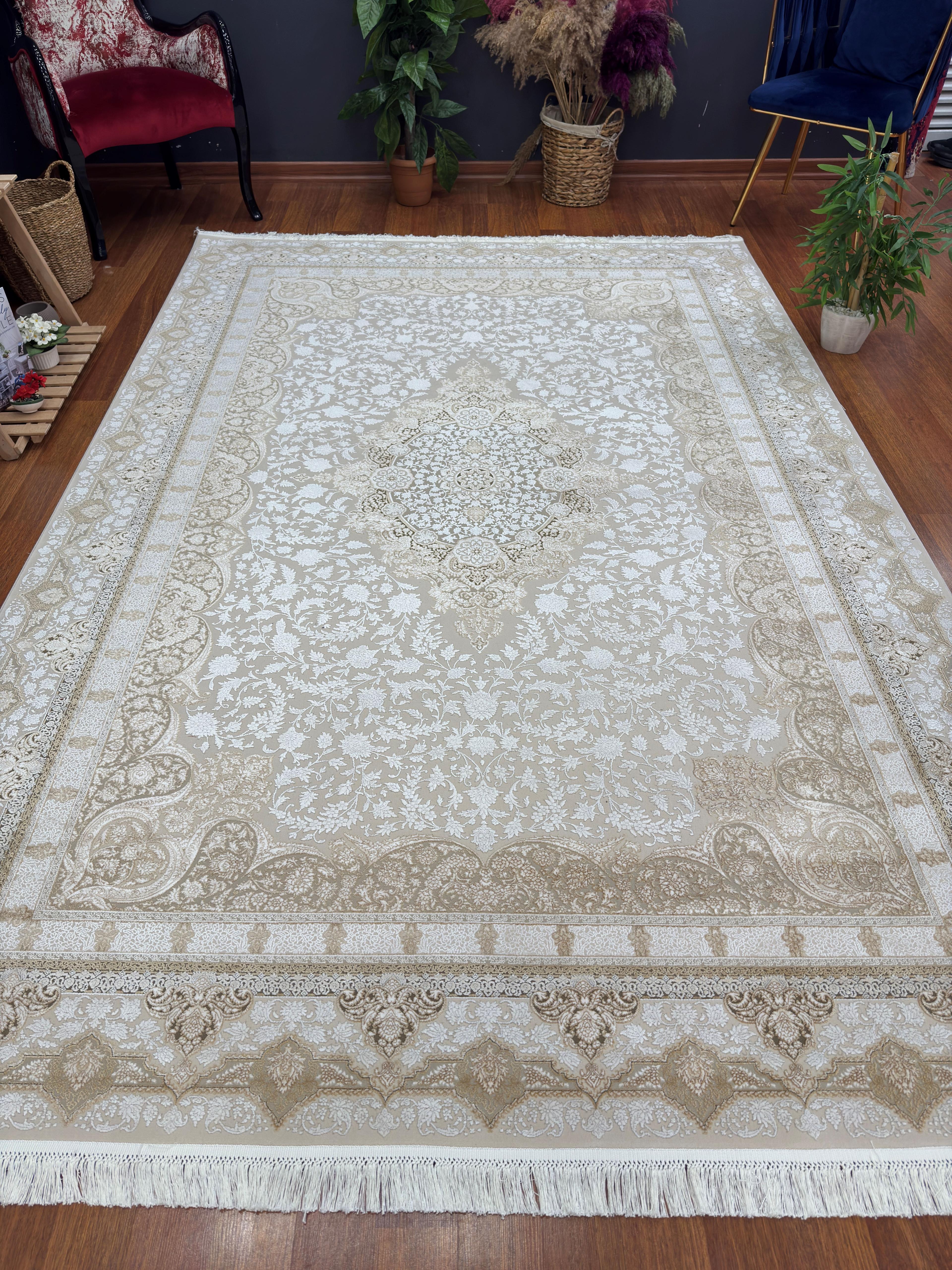 EMİRGAN HALI NERGİS İPEK SERİSİ NRS 02 KAHVE BEJ İPEKLİ SALON HALISI