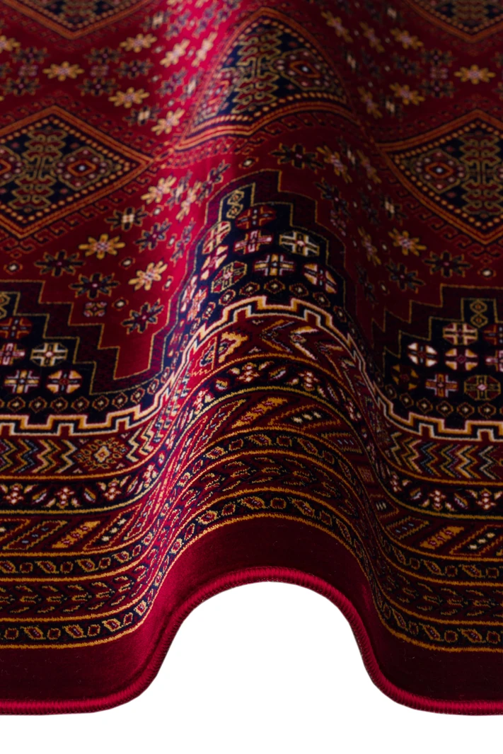 EMİRGAN HALI AFGAN SERİSİ AF 01 KIRMIZI AFGAN DESENLİ BAMBU SATEN MAKİNE HALISI