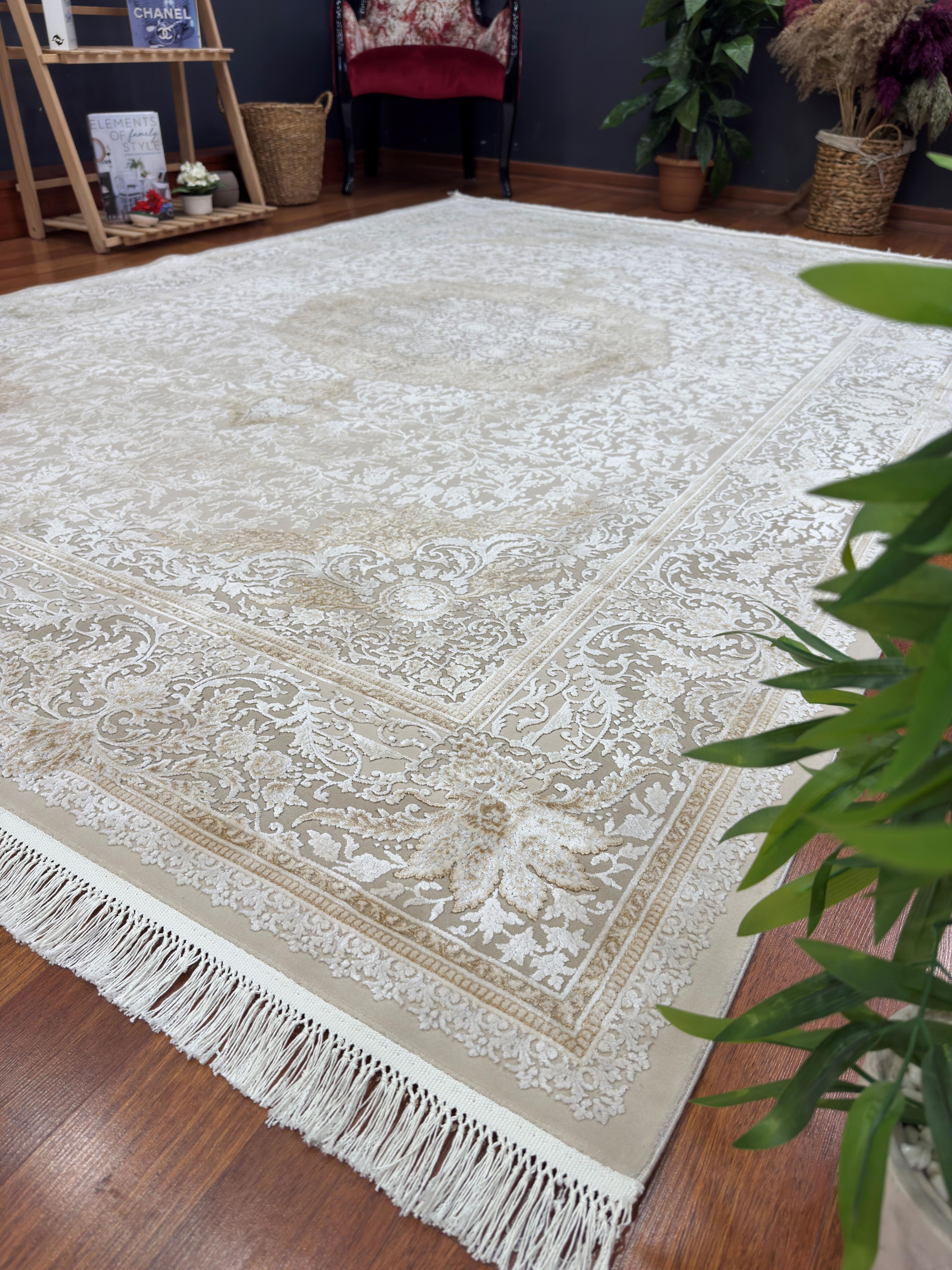 EMİRGAN HALI NERGİS İPEK SERİSİ NRS 03 KAHVE BEJ İPEKLİ SALON HALISI