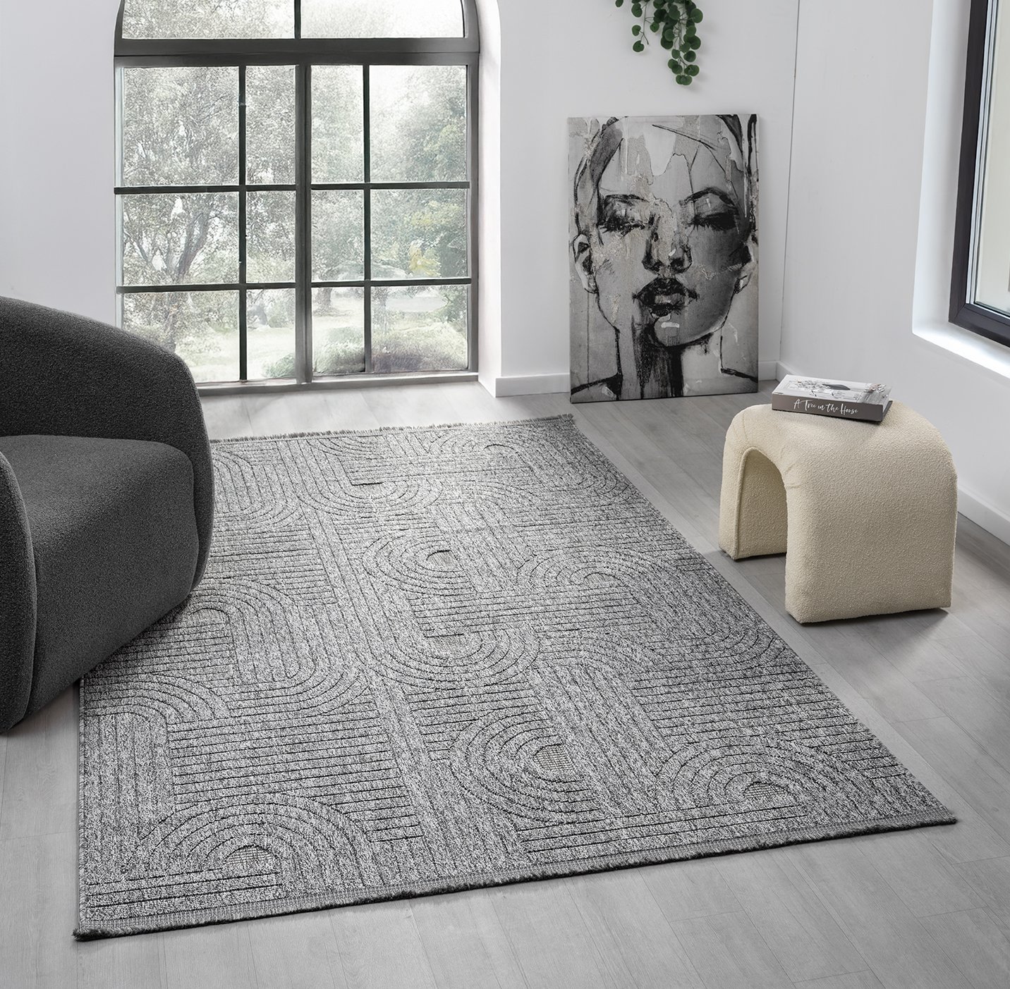 EMİRGAN HALI LOOP SERİSİ LP 623 ANTRASİT HASIR DOKULU KESME HALI