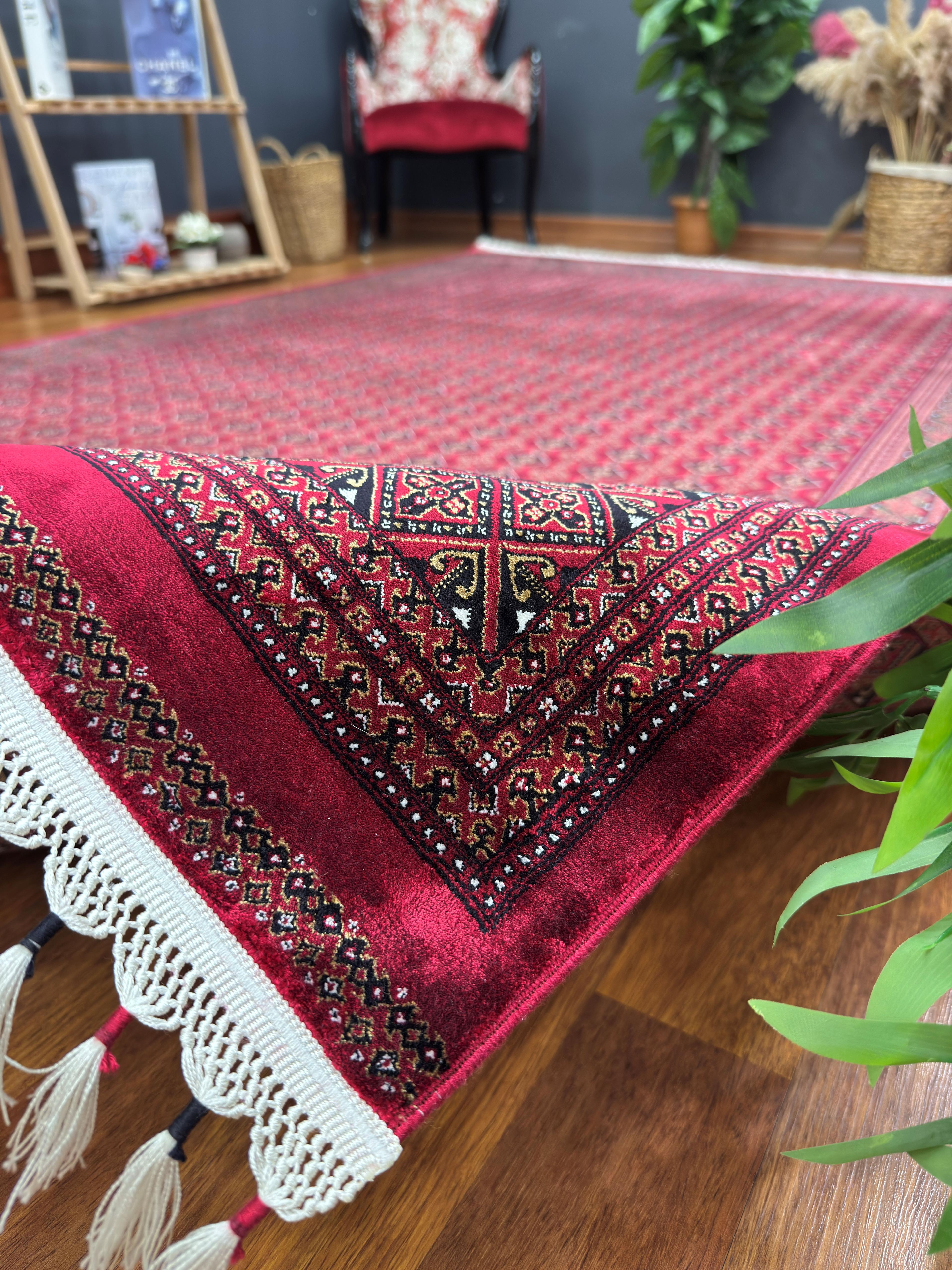 EMİRGAN HALI AFGAN İPEK SERİSİ AFK 03 BORDO LACİVERT AFGAN DESENLİ İPEKLİ SALON HALISI