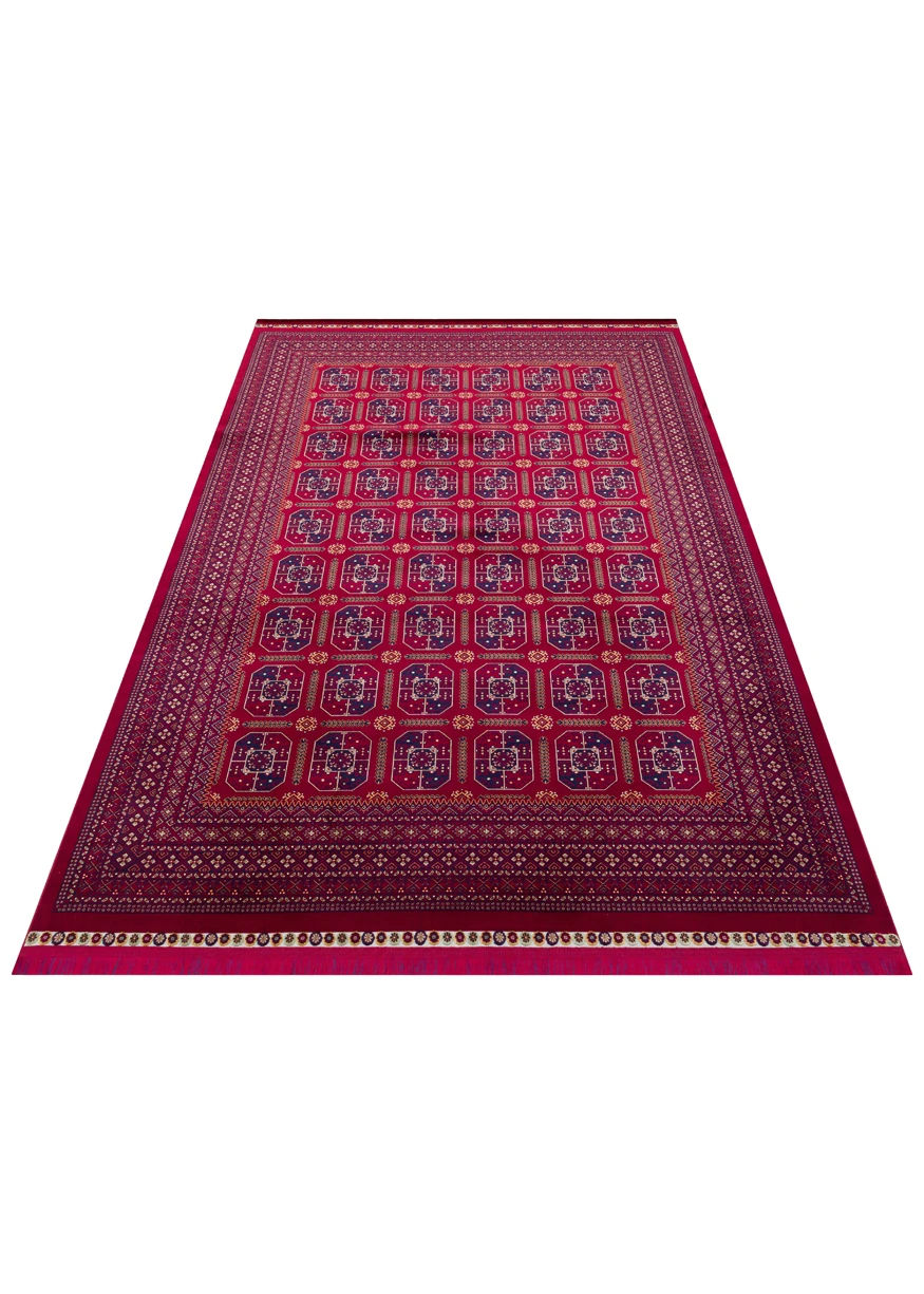 EMİRGAN HALI AFGAN SERİSİ AF 02 KIRMIZI AFGAN DESENLİ BAMBU SATEN MAKİNE HALISI