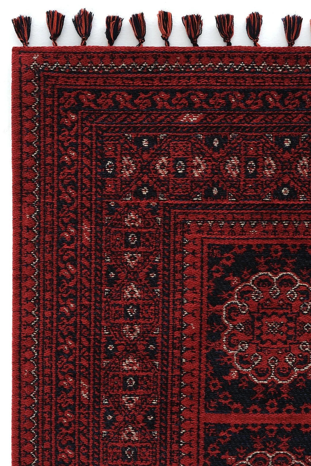 EMİRGAN HALI TÜRKMEN SERİSİ TR 11 KIRMIZI - KAYMAZ TABANLI YIKANABİLİR AFGAN DESENLİ MAKİNE HALISI