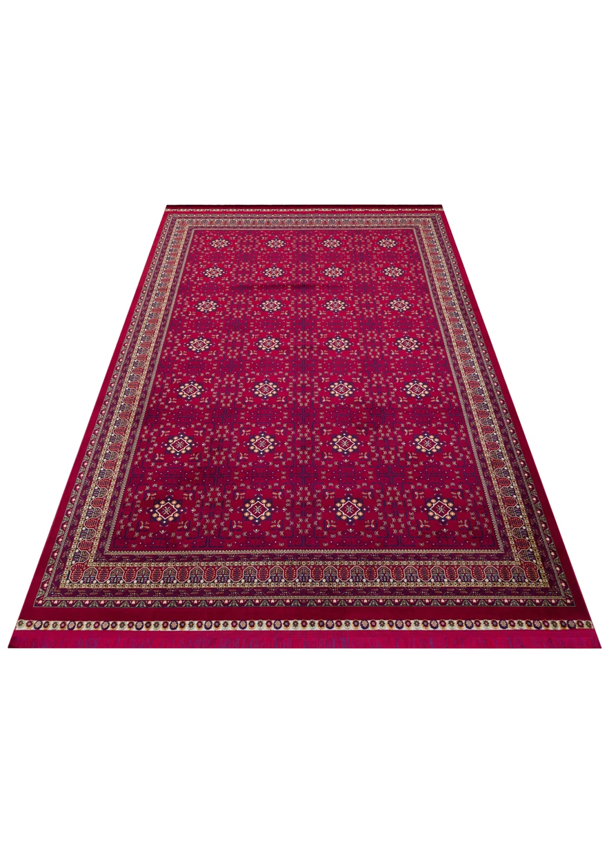 EMİRGAN HALI AFGAN SERİSİ AF 05 KIRMIZI AFGAN DESENLİ BAMBU SATEN MAKİNE HALISI