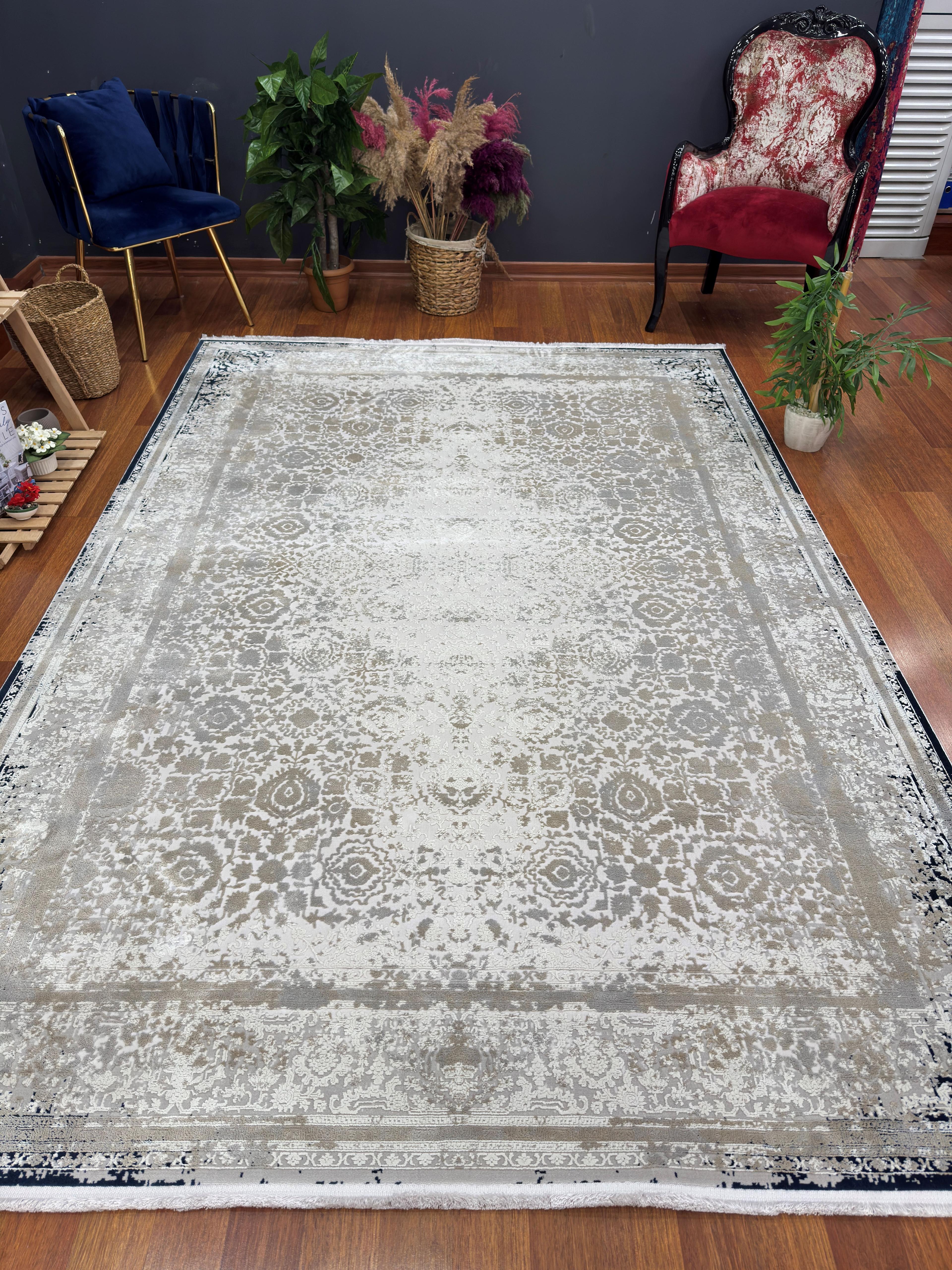 EMİRGAN HALI İPEK HALI SRS 14 LACİVERT KREM SALON HALISI