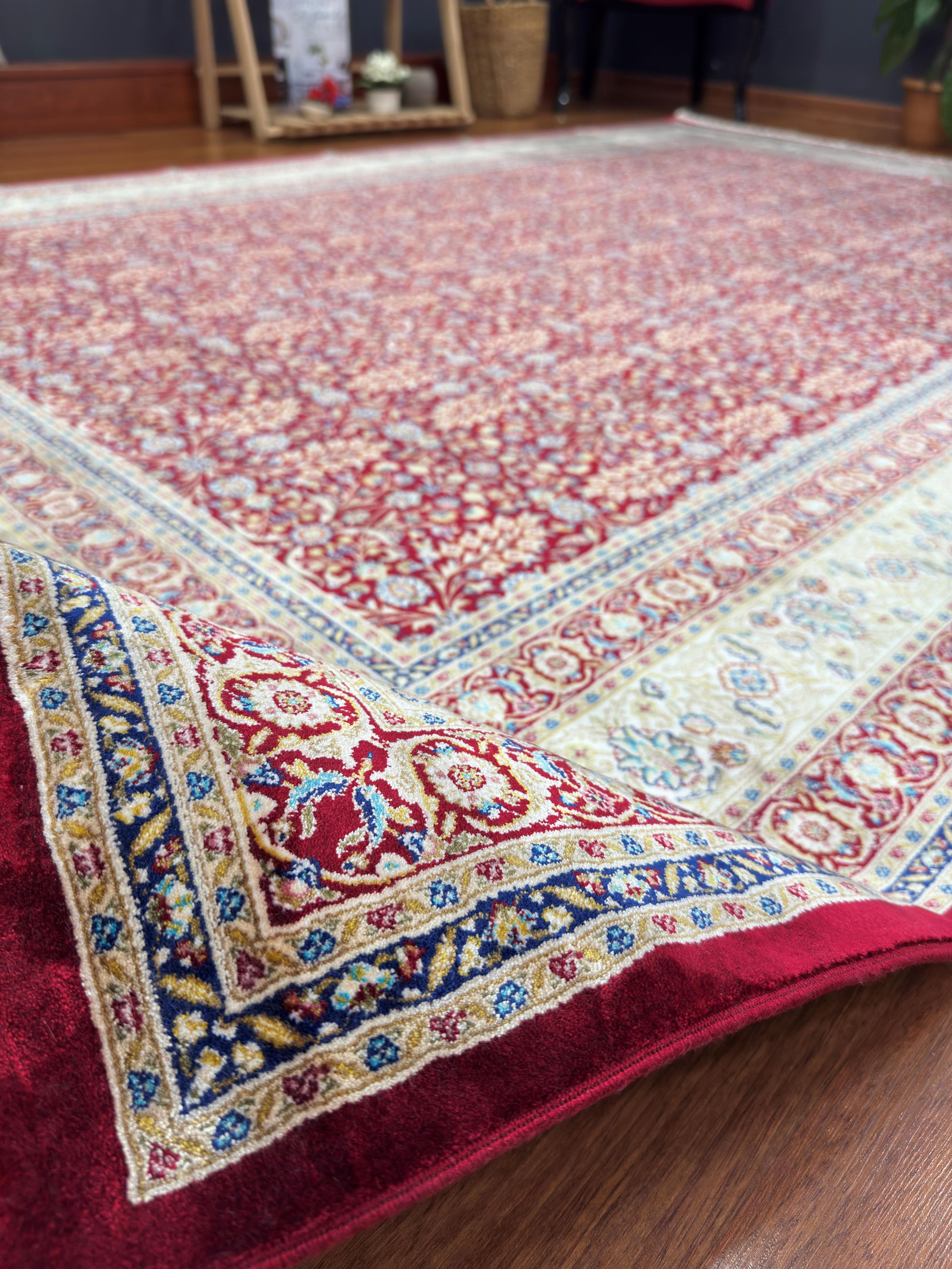 EMİRGAN HALI AFGAN İPEK SERİSİ AFK 04 KIRMIZI KREM HEREKE DESENLİ İPEKLİ SALON HALISI