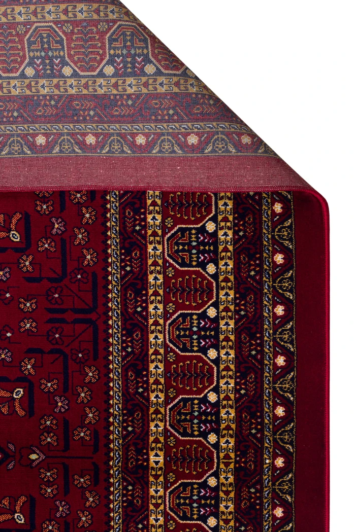 EMİRGAN HALI AFGAN SERİSİ AF 05 KIRMIZI AFGAN DESENLİ BAMBU SATEN MAKİNE HALISI