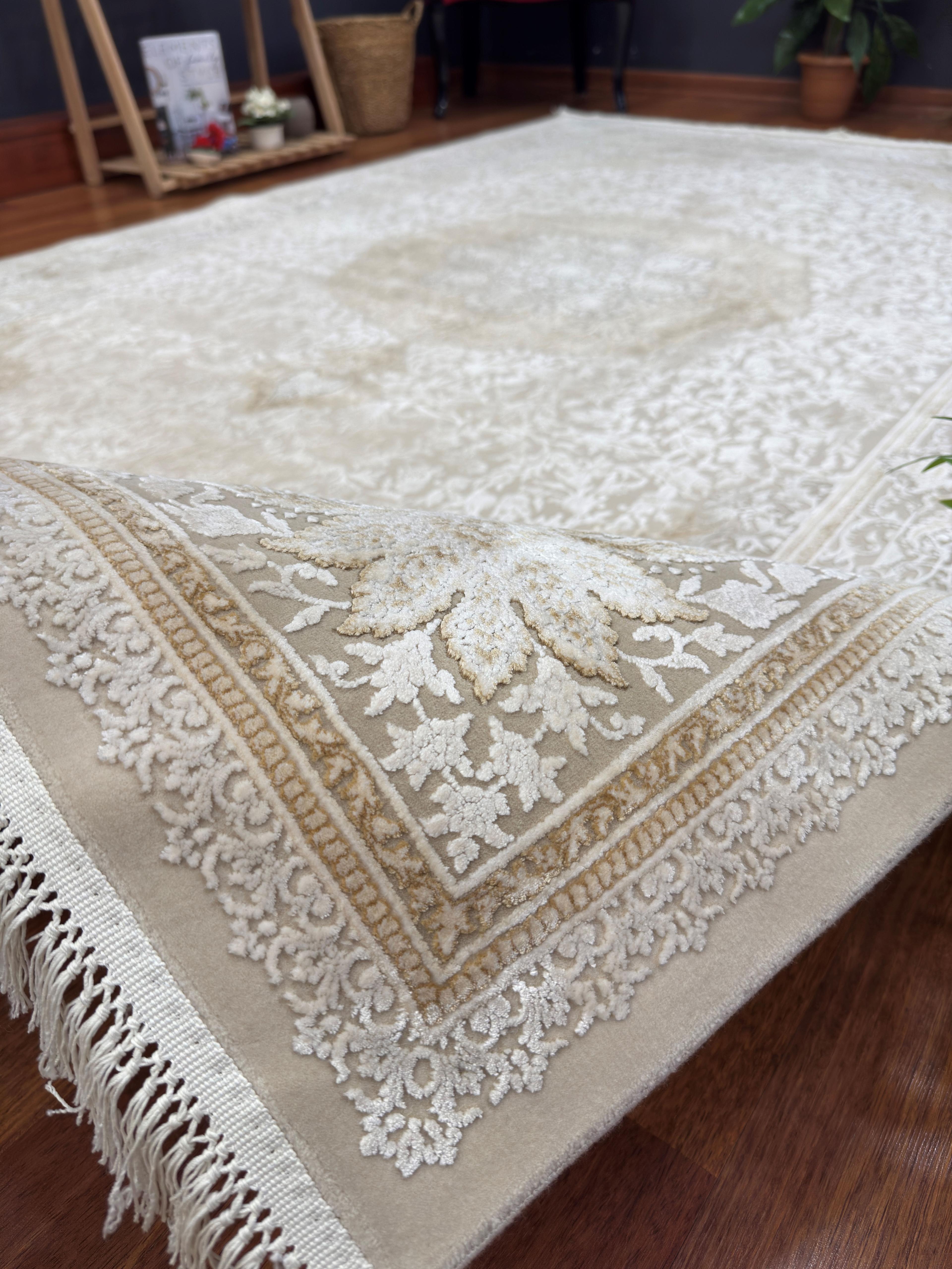 EMİRGAN HALI NERGİS İPEK SERİSİ NRS 03 KAHVE BEJ İPEKLİ SALON HALISI
