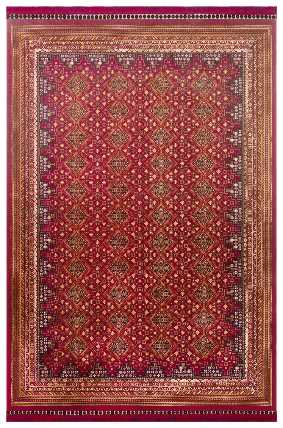 EMİRGAN HALI AFGAN SERİSİ AF 01 KIRMIZI AFGAN DESENLİ BAMBU SATEN MAKİNE HALISI