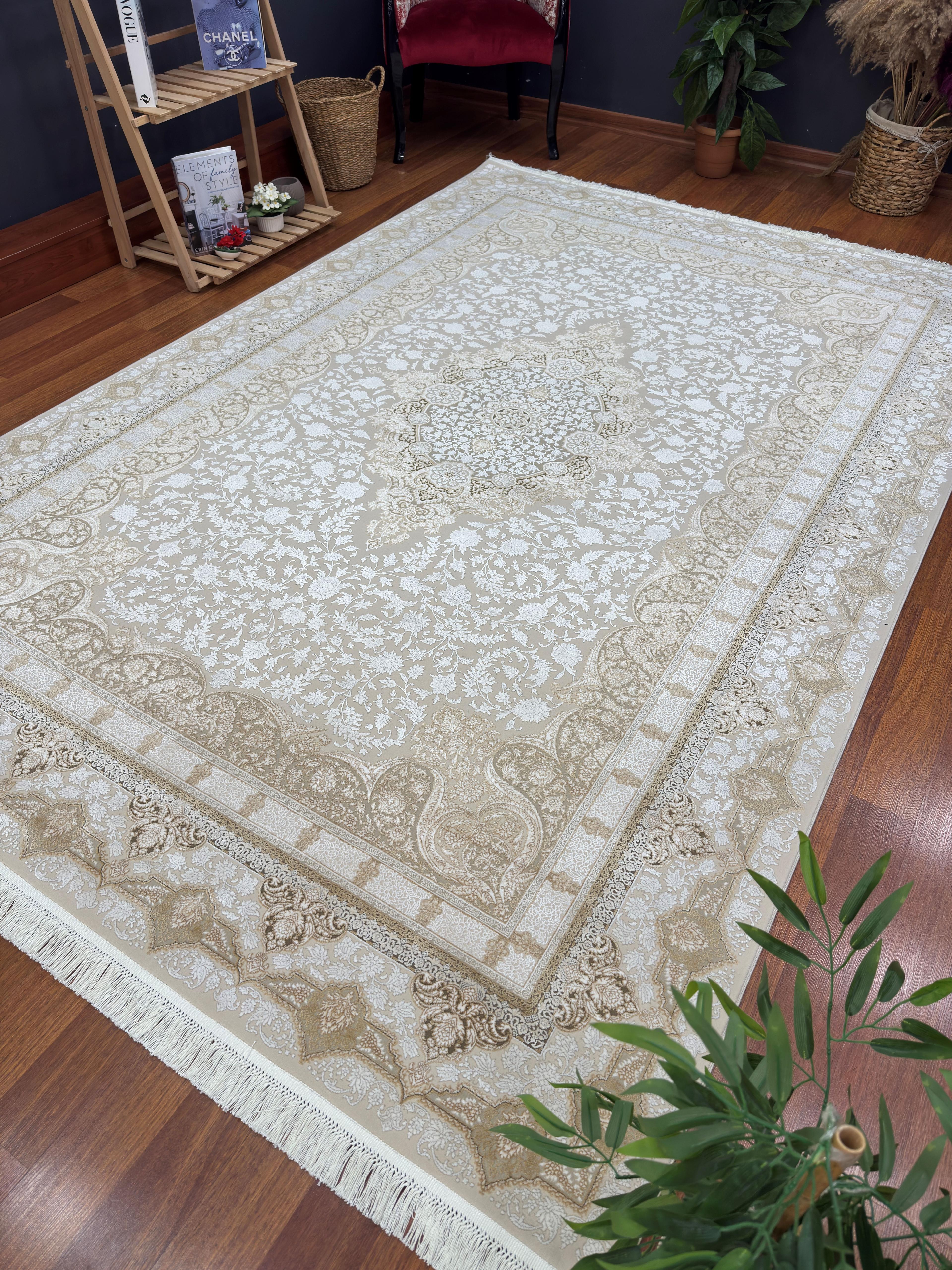 EMİRGAN HALI NERGİS İPEK SERİSİ NRS 02 KAHVE BEJ İPEKLİ SALON HALISI
