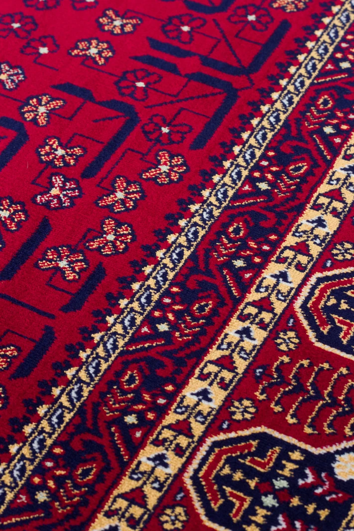 EMİRGAN HALI AFGAN SERİSİ AF 05 KIRMIZI AFGAN DESENLİ BAMBU SATEN MAKİNE HALISI