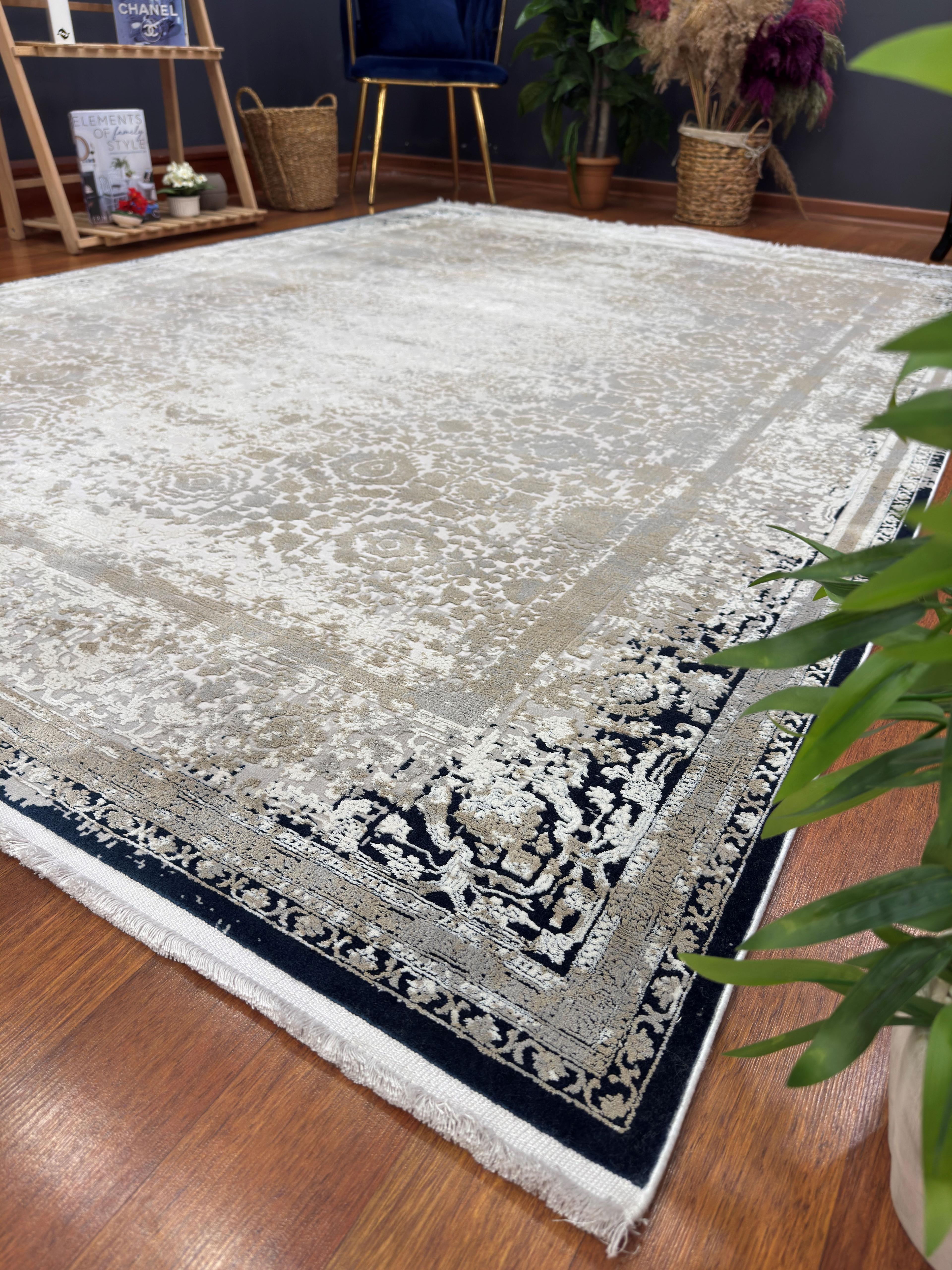 EMİRGAN HALI İPEK HALI SRS 14 LACİVERT KREM SALON HALISI