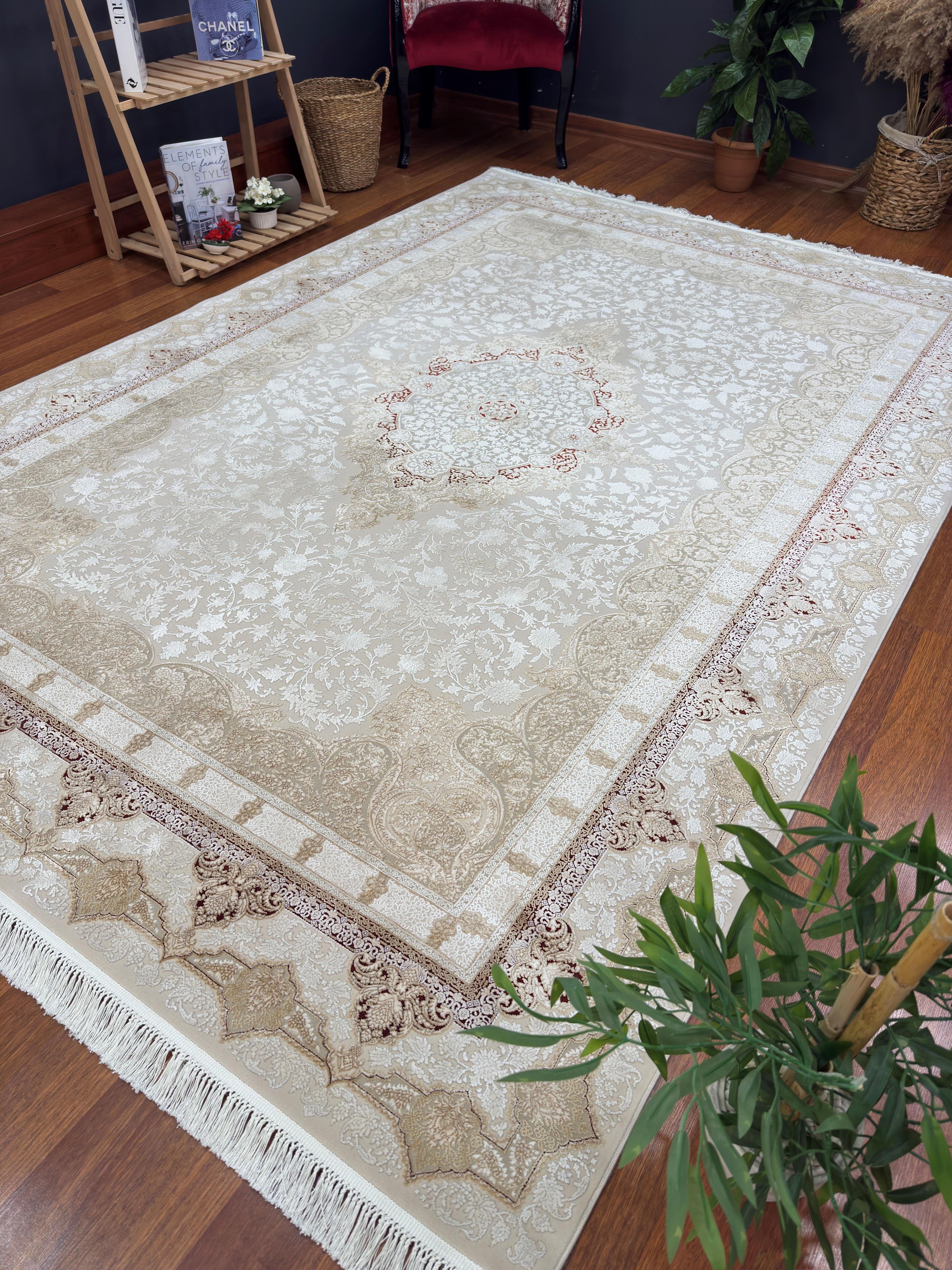 EMİRGAN HALI NERGİS İPEK SERİSİ NRS 04 BORDO BEJ İPEKLİ SALON HALISI