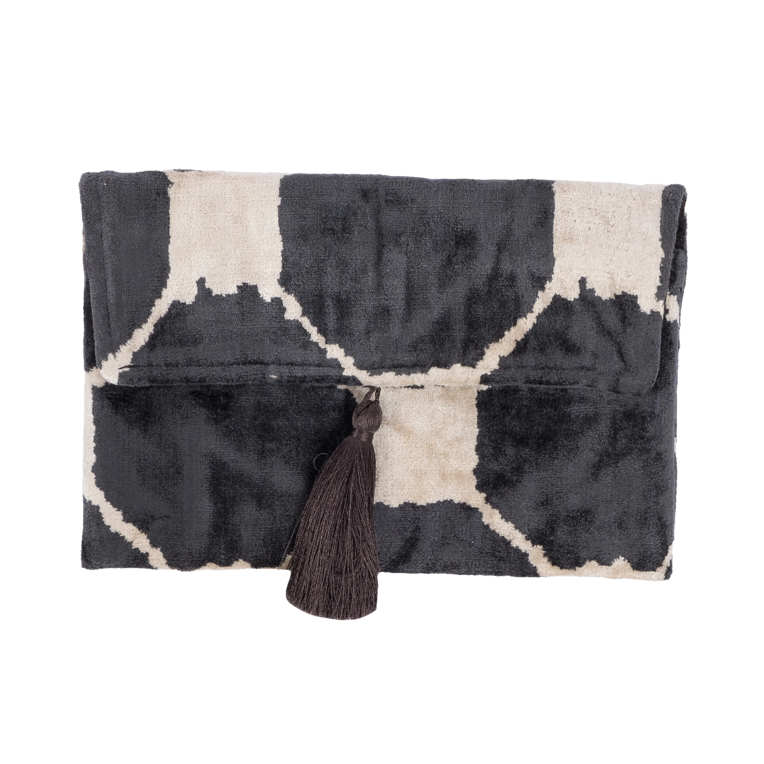 Mozaik Motif Siyah-Krem Velvet Clutch