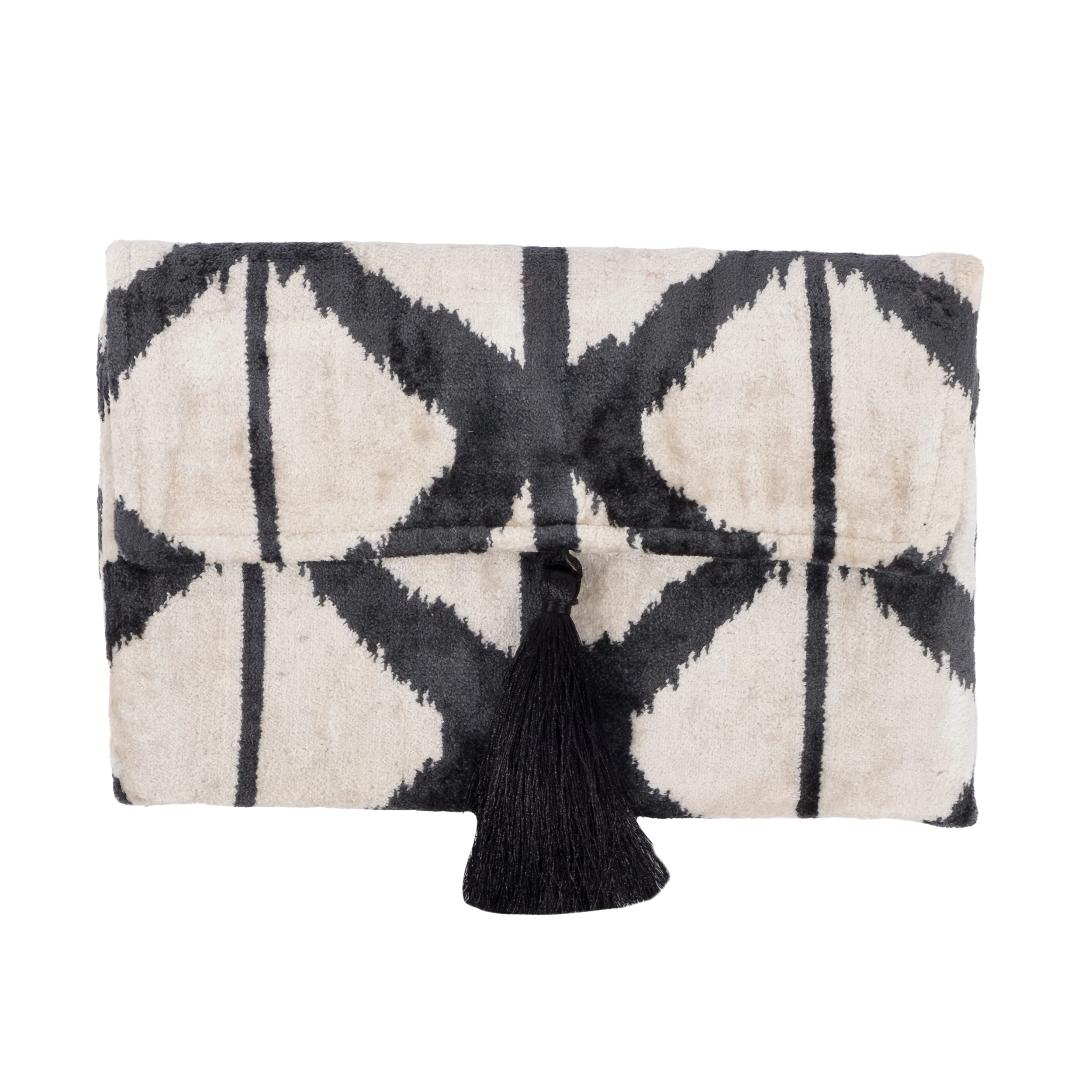 Merkez Motif Siyah-Krem Velvet Clutch